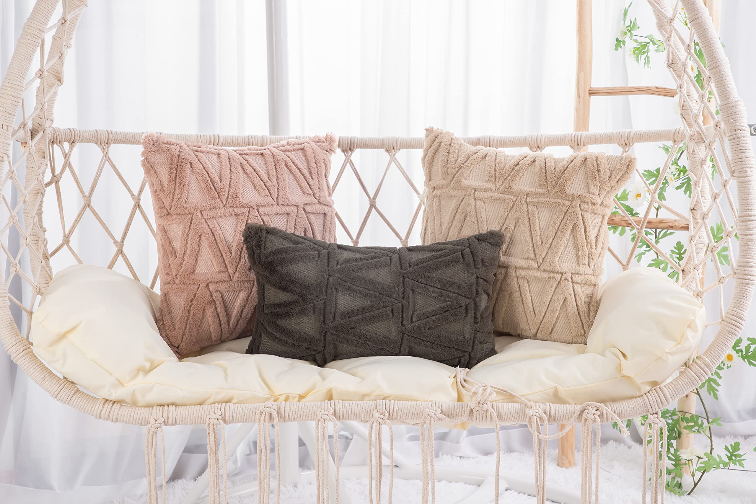 Soft Taupe Plush Wool Throw Pillow Covers Set of 2 - Super Soft Boho Velvet Decorative Pillow Cases for Sofa, Bed, Couch - 20x20 Inch Textured Home Decor - Perfect for Living Room, Bedroom & Cozy Home Styling