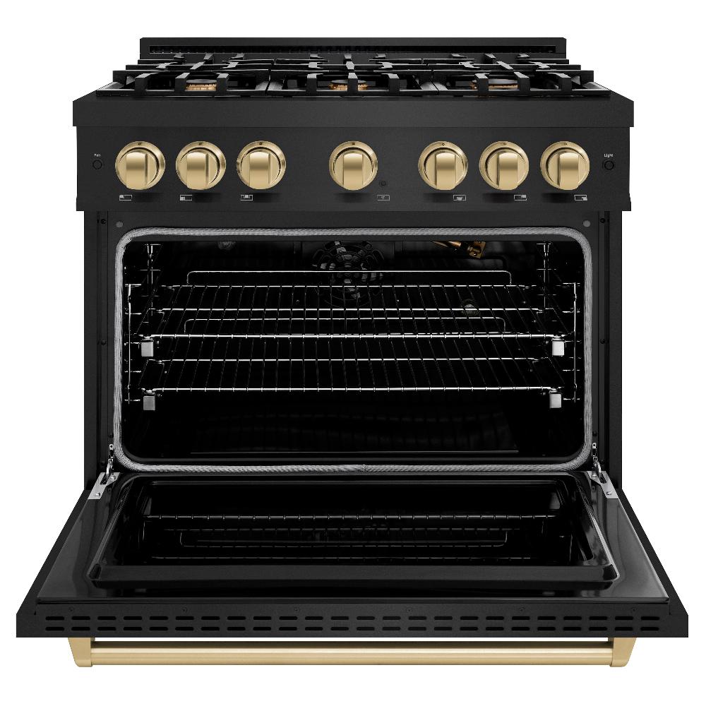 ZLINE Autograph Edition 36 Inch 5.2 Cu. Ft. Classic Gas Range with 6 Burner Cooktop & Convection Gas Oven - Black Stainless Steel with Champagne Bronze Accents (CGRBZ 36 CB) | Professional Kitchen Appliance for Home Chefs & Cooking Enthusiasts