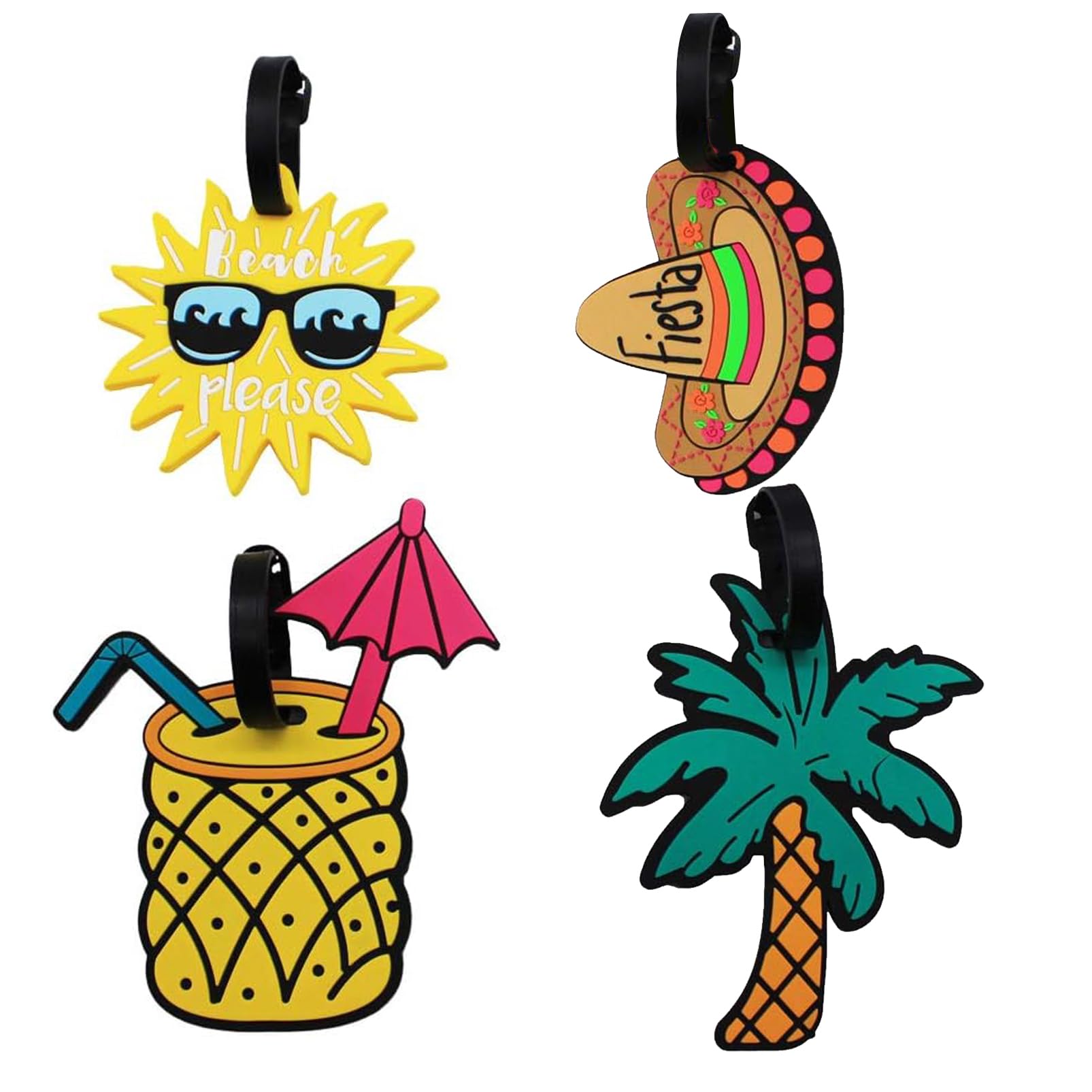 Mziart 4-Pack Unique Cute Luggage Tags for Travel - Summer Beach Holiday Suitcase ID Baggage Labels | Perfect for Vacation, Cruise, Backpack & Airplane Luggage Identification