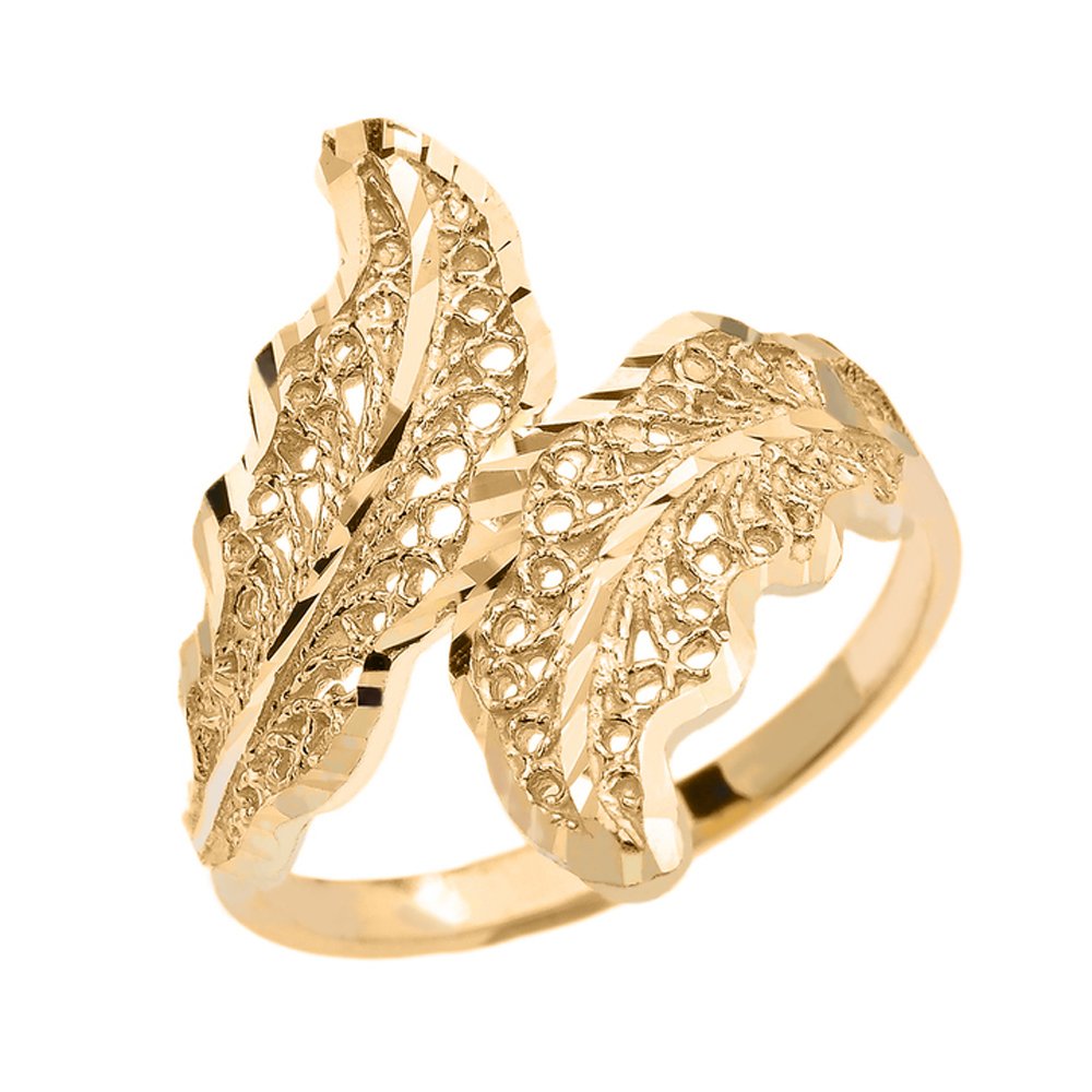 Elegant 10k Yellow Gold Double Laurel Wreath Leaf Filigree Ring - Size 9, High Polish Finish for Women | Perfect for Weddings, Anniversaries & Special Occasions
