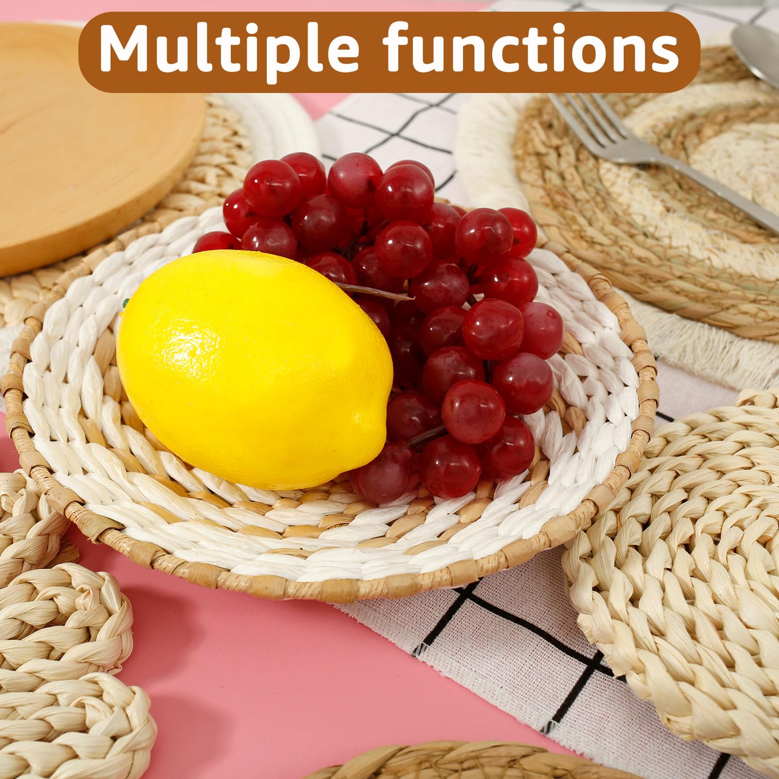 Handmade Rattan Wall Baskets - 7Pcs Woven Wall Decor for Living Room & Bedroom