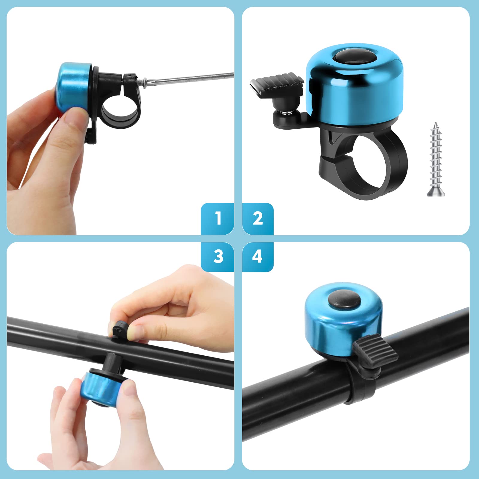 2 Pack Aluminum Bike Bell - Loud & Clear Bicycle Bell for Adults, Kids, Teens - Right/Left Hand Use for City & Mountain Bikes - Perfect for Commuting, Cycling Safety & Outdoor Adventures