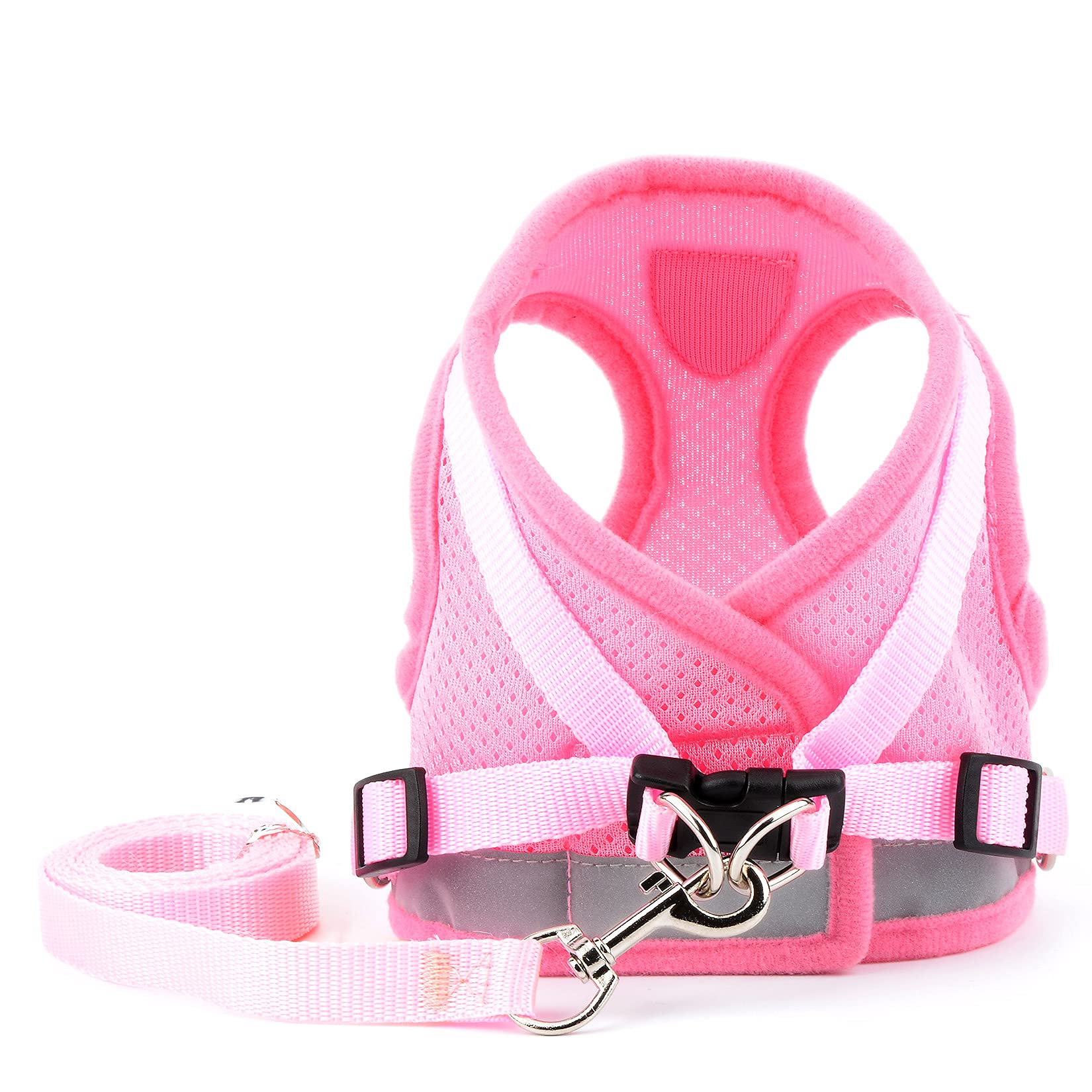 Ranphy Escape Proof Reflective Cat Harness and Leash Set - Adjustable Soft Mesh Padded Vest for Small Dogs - No Pull No Choke Walking Jacket (Size M: 15.5