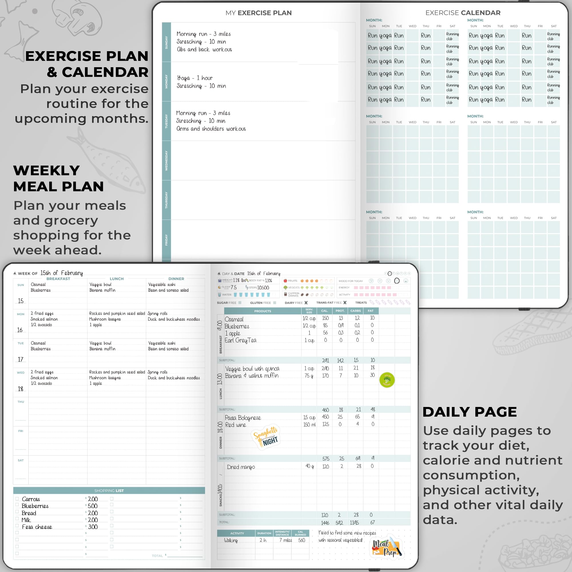 Clever Fox Food Journal Pro - Diet & Wellness Planner for Weight Loss with Calorie Tracker - Meal & Exercise Log for Women & Men - Undated 7x10 Inch Black Notebook | Perfect for Fitness Tracking, Healthy Eating & Weight Management Goals