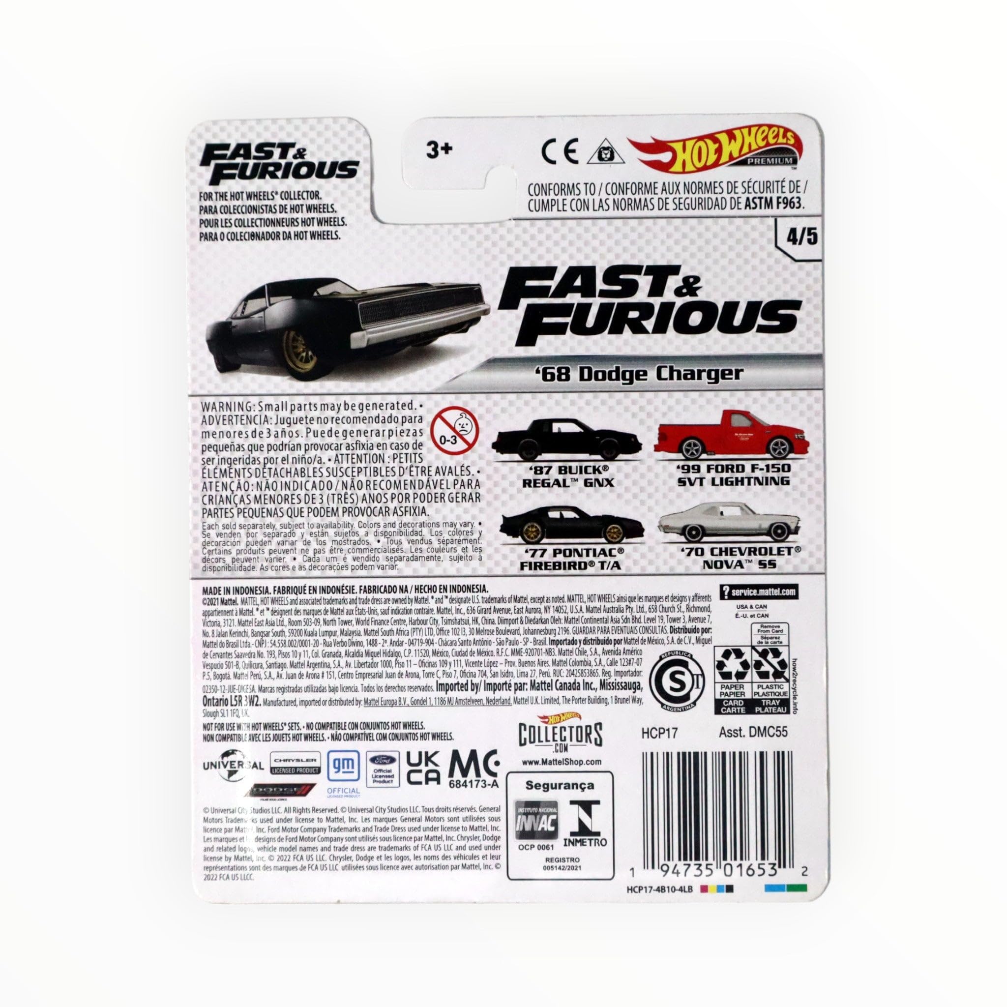 Hot Wheels '68 Dodge Charger Die-Cast Car - Fast & Furious Movie Collection 1:64 Scale Toy for Kids & Collectors | Perfect for Play, Display & Gift Giving