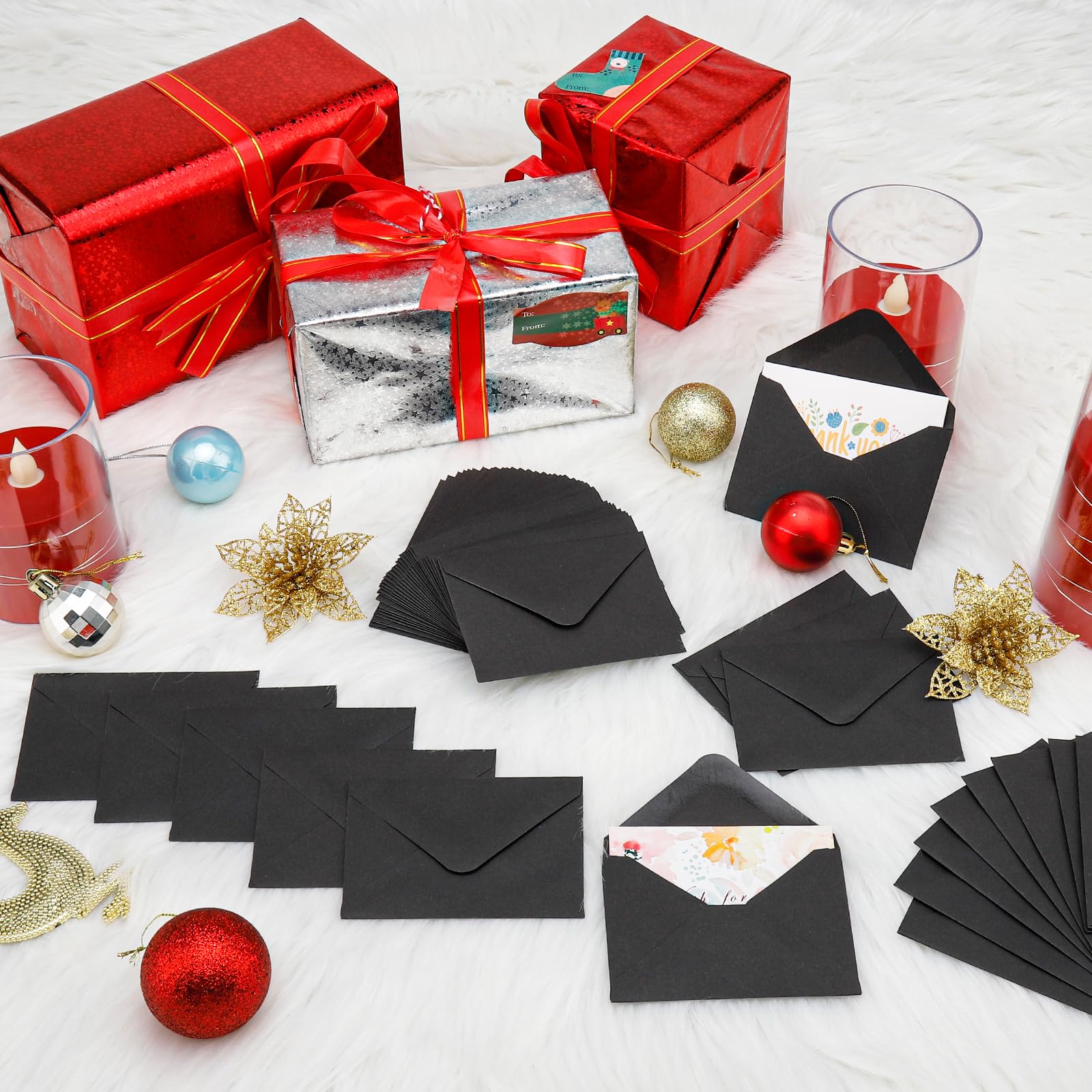 100 Pack 4 x 2.75 Inch Mini Envelopes - 120GSM Black Gift Card Sleeves Bulk | Small Paper Envelopes for Business Cards, Greeting Cards & Invitations | Perfect for Wedding Favors, Party Invites & Thank You Notes
