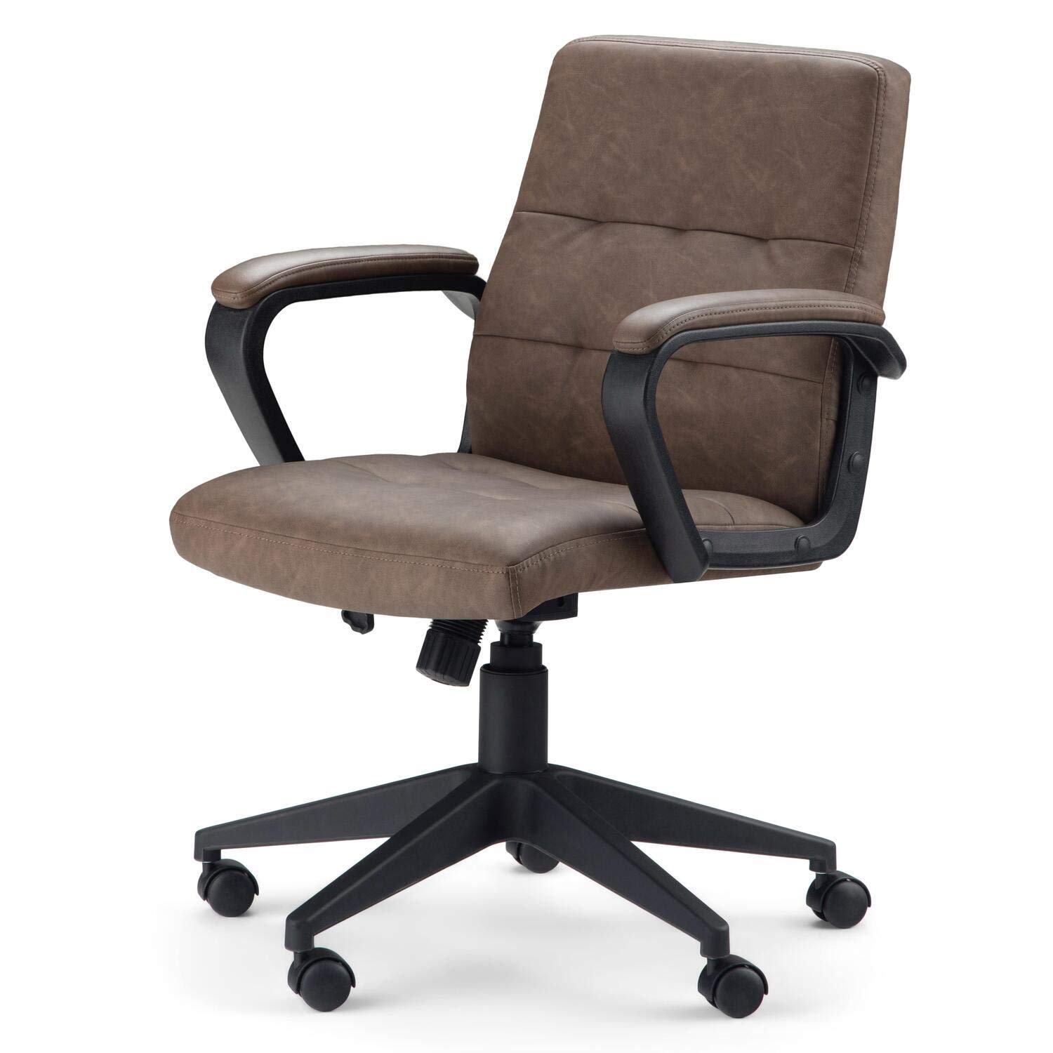 SIMPLIHOME Brewer Swivel Adjustable Executive Office Chair - Distressed Brown Faux Leather Ergonomic Desk Chair for Home Office, Study & Workspace - Modern Computer Chair with Lumbar Support for Comfortable Working