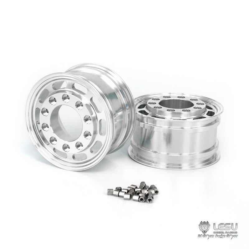 1/14 LESU RC Truck Dumper Tractor Metal Flange Front Wheel Hubs with Rubber Tires - Replacement Parts for Model Cars | Off-Road, Construction & Heavy-Duty Scenes