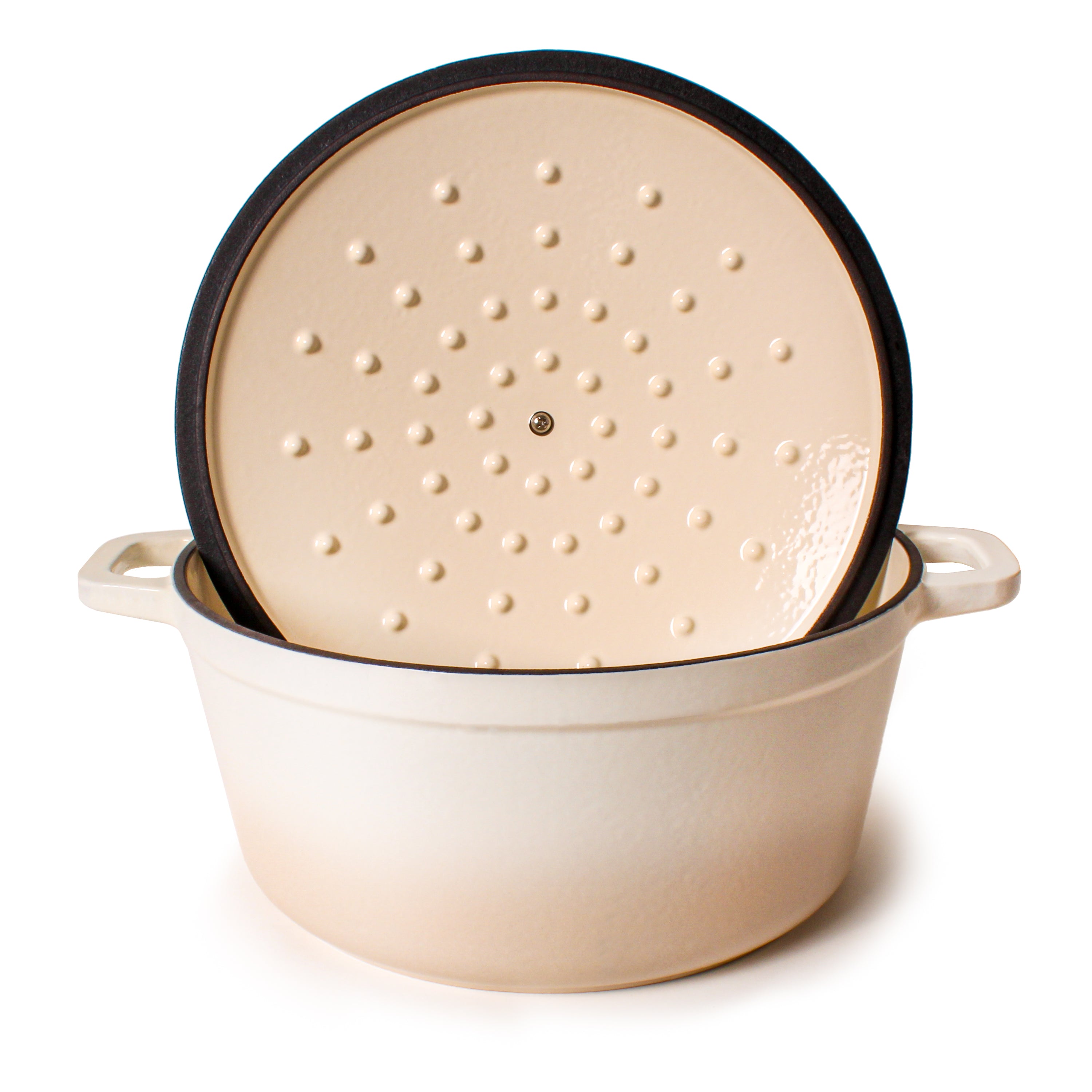 BergHOFF Neo Cast Iron 7-Quart Round Dutch Oven with Lid - Meringue White | Heavy Duty Enameled Cookware for Braising, Stewing & Baking | Perfect for Soups, Casseroles & Bread Making
