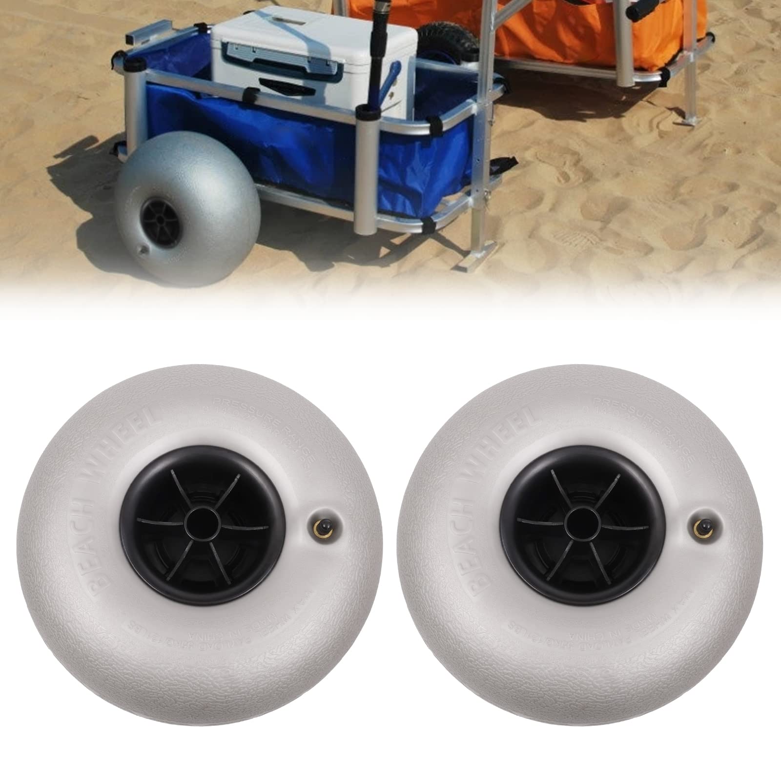 2-Pack Inflatable Beach Wheels - Replacement Balloon Tires for Beach Buggies, Kayak Trolleys & Outdoor Carts | Perfect for Sand, Grass & Rough Terrain | Durable Wheels for Canoe Dollies, Wheelchairs & Garden Wagons