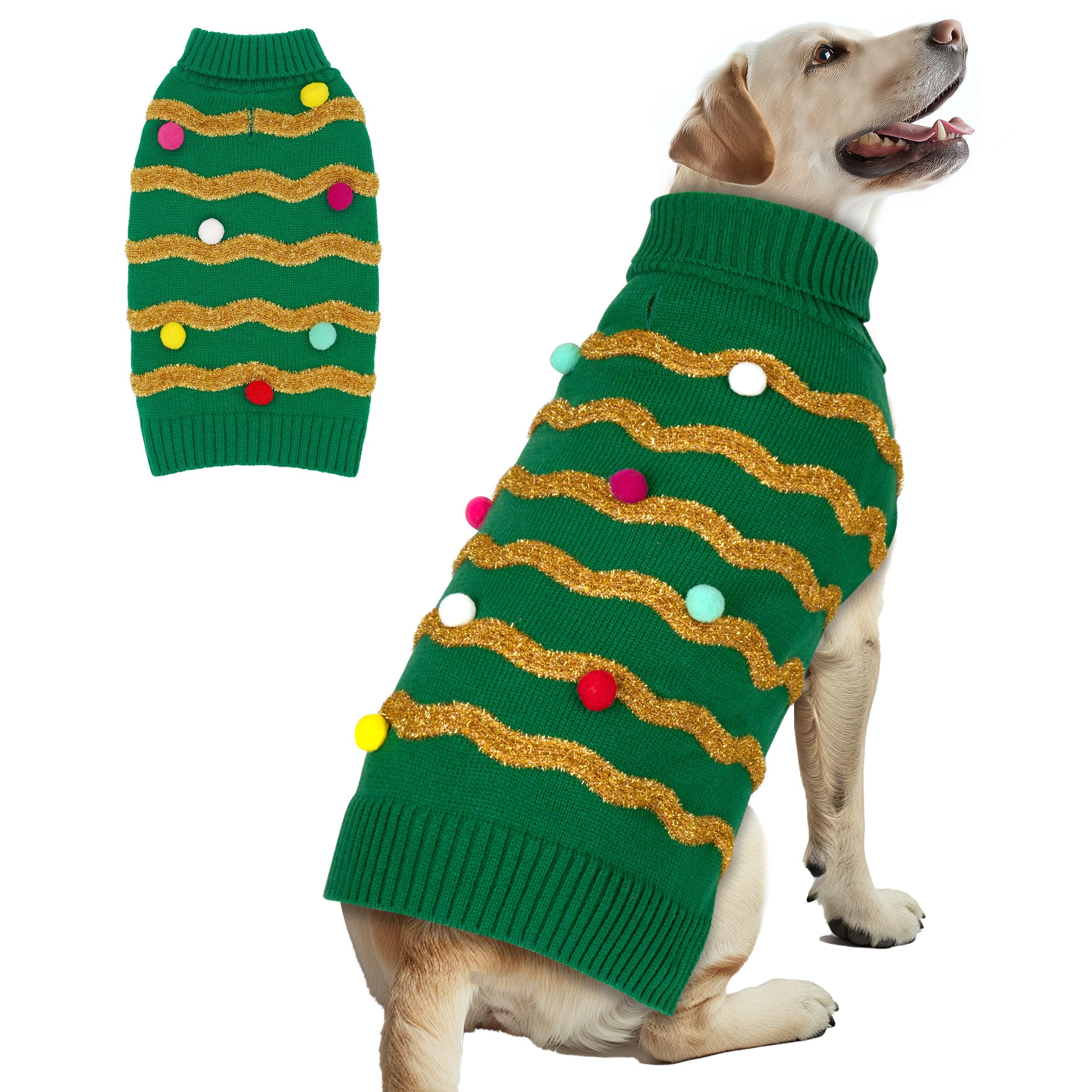 Warm Glitter Turtleneck Christmas Dog Sweater with Leash Hole - Cozy Winter Clothes for Medium & Large Dogs - Perfect for Holiday Photos & Cold Weather Outings