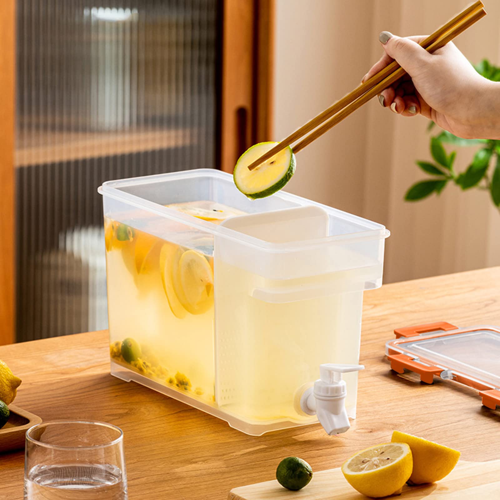 3.5L Large Capacity Refrigerator Water Pitcher with Faucet - BPA-Free Plastic Cold Drink Dispenser for Fridge, Fruit Infuser Beverage Container with Lid (Yellow) - Perfect for Iced Tea, Lemon Water & Party Drinks