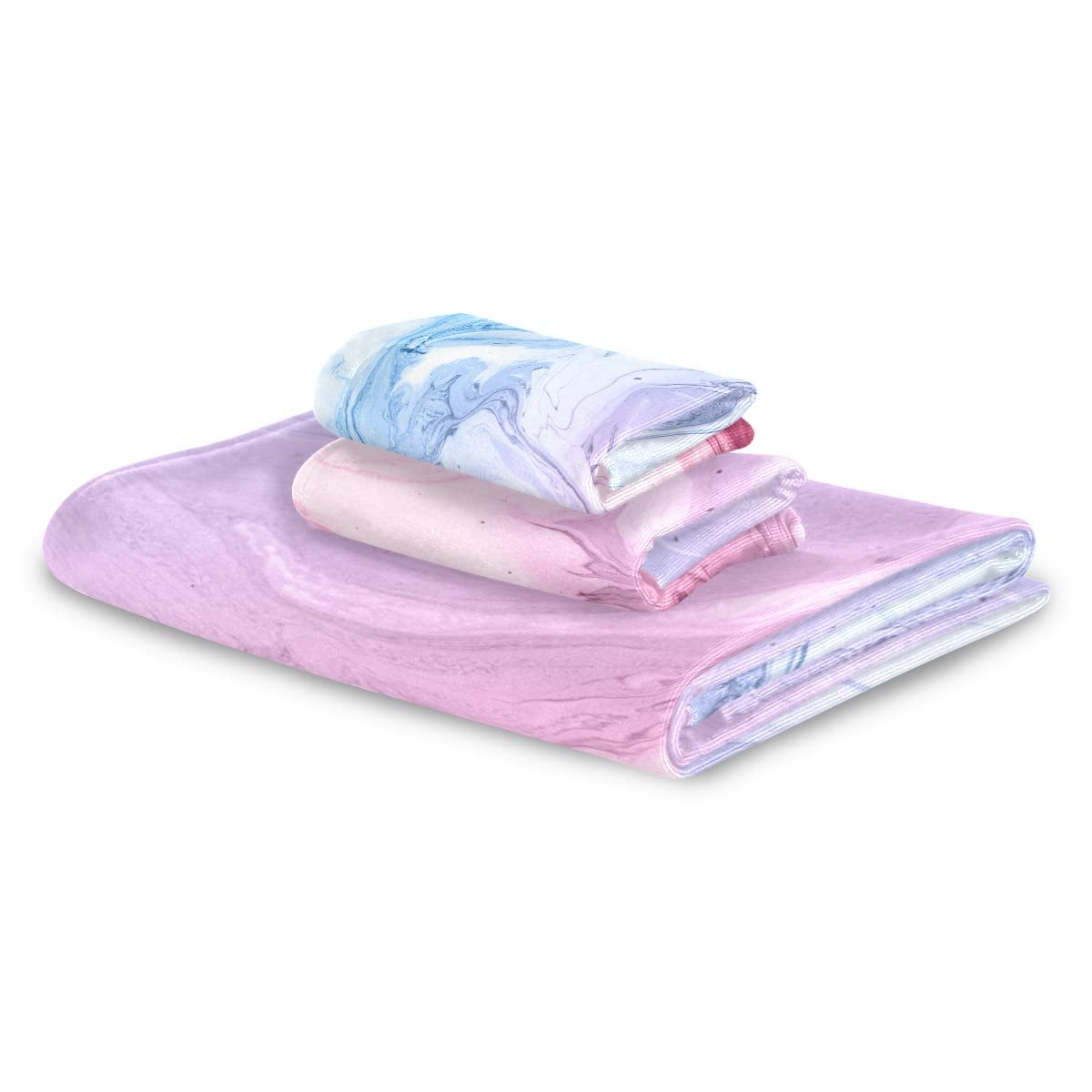 Premium 3-Piece Abstract Marble Bath Towel Set - Super Absorbent, Soft & Quick-Drying - Perfect for Bathroom, Beach, Gym & Pool Use - Pink & Blue Decorative Towels for Spa, Travel & Home Decor