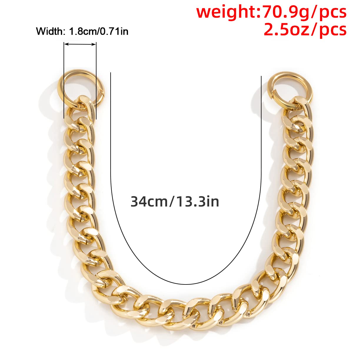 Metal Flat Purse Chain Strap - Replacement Handbag Strap for Messenger Bags, DIY Purse Accessory, Chunky Decorative Strap - Perfect for Fashionable Handbags, Crossbody Bags & Stylish Outfits