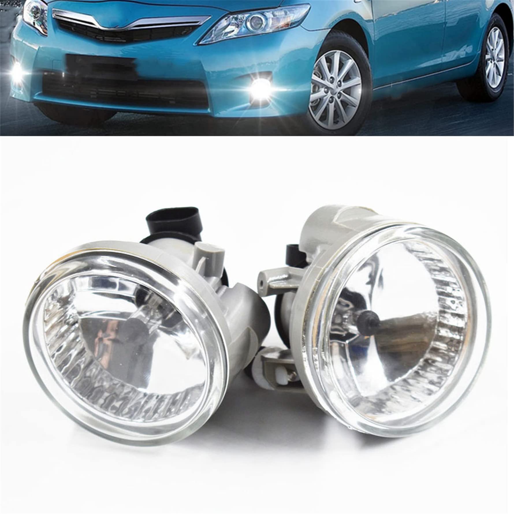2-Pack Fog Lights Lamps Assembly Replacement for 2004-2007 Toyota Highlander Echo Prius with Bulbs - Passenger & Driver Side (Part# 8122152070 8121152070) - Perfect for Night Driving & Foggy Conditions