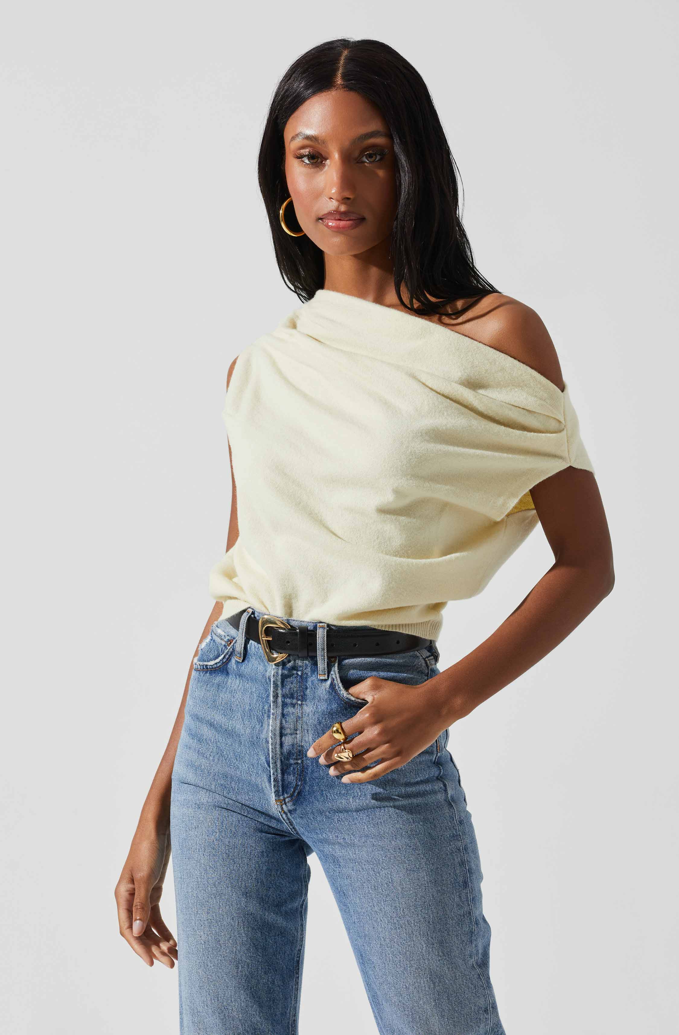 Devin Women's Sleeveless One Shoulder Knit Sweater - Sexy Off Shoulder Pullover for Date Night & Evening Parties