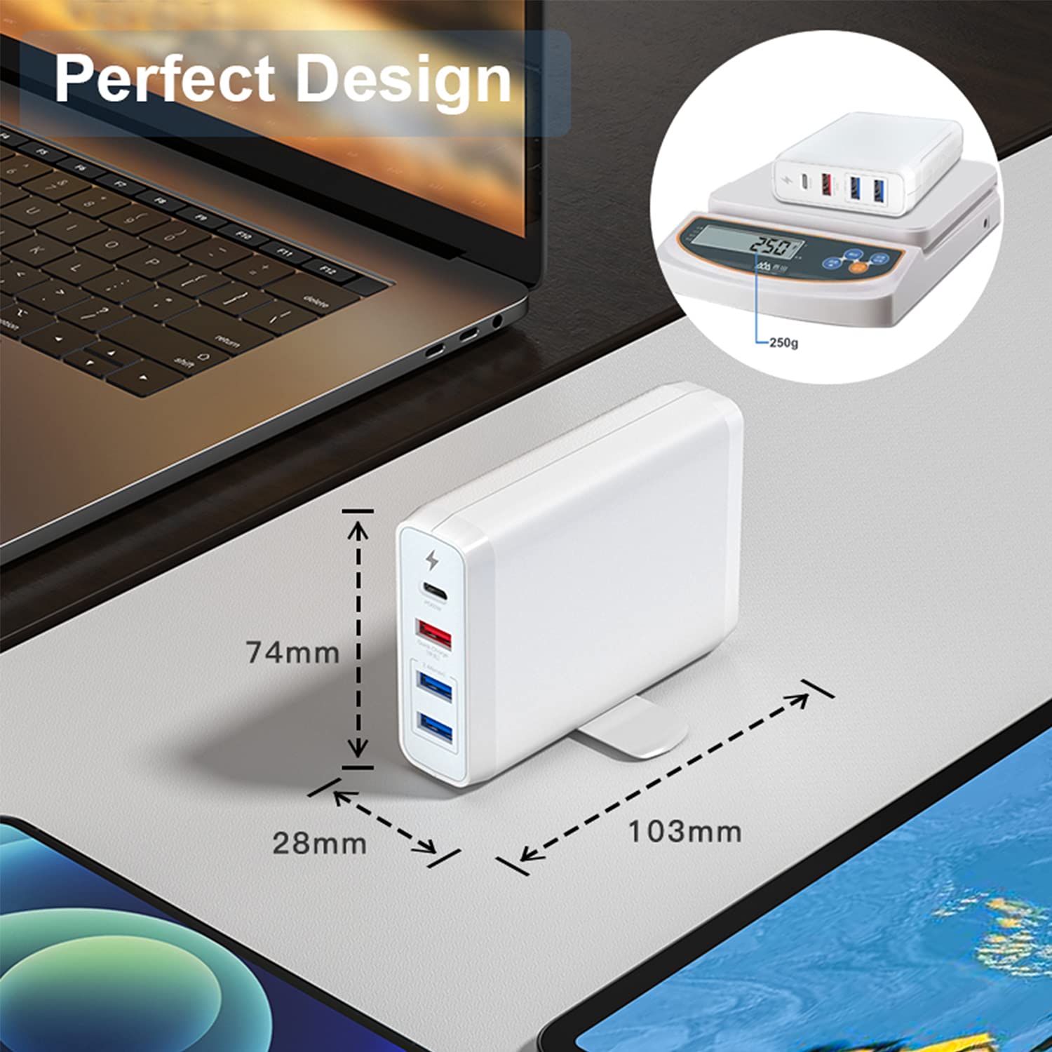Runpower 90W 4-Port USB C Fast Wall Charger with 60W PD & 18W QC Ports - Dual USB A Ports 12W - Compatible with MacBook Pro/Air, iPhone, iPad, Samsung Galaxy - Perfect for Home, Office & Travel Charging