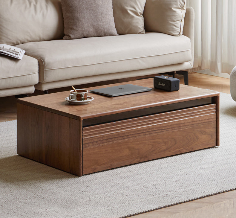 Modern Minimalist Black Walnut Solid Wood Coffee Table - Handcrafted Mid-Century Style Living Room Centerpiece for Home Decor