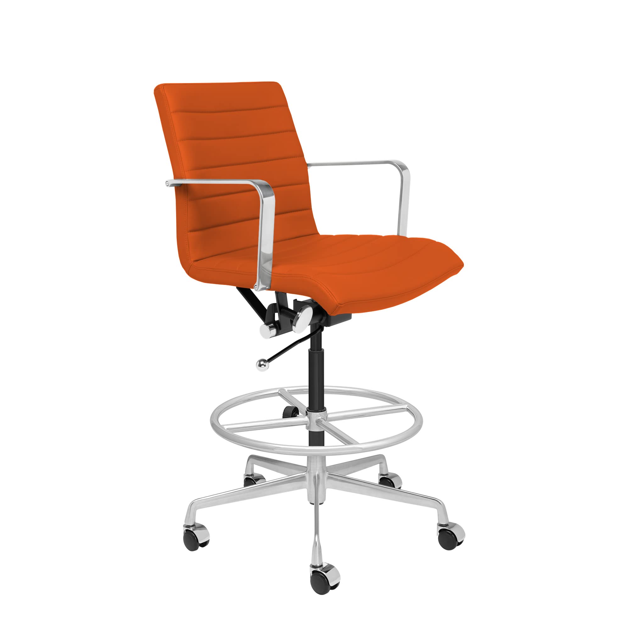 Laura Davidson SOHO II Ergonomic Drafting Chair for Standing Desks - Adjustable Height, Padded Seat & Armrests, Faux Leather Office Chair in Orange - Perfect for Home Office, Studio, and Commercial Workspaces