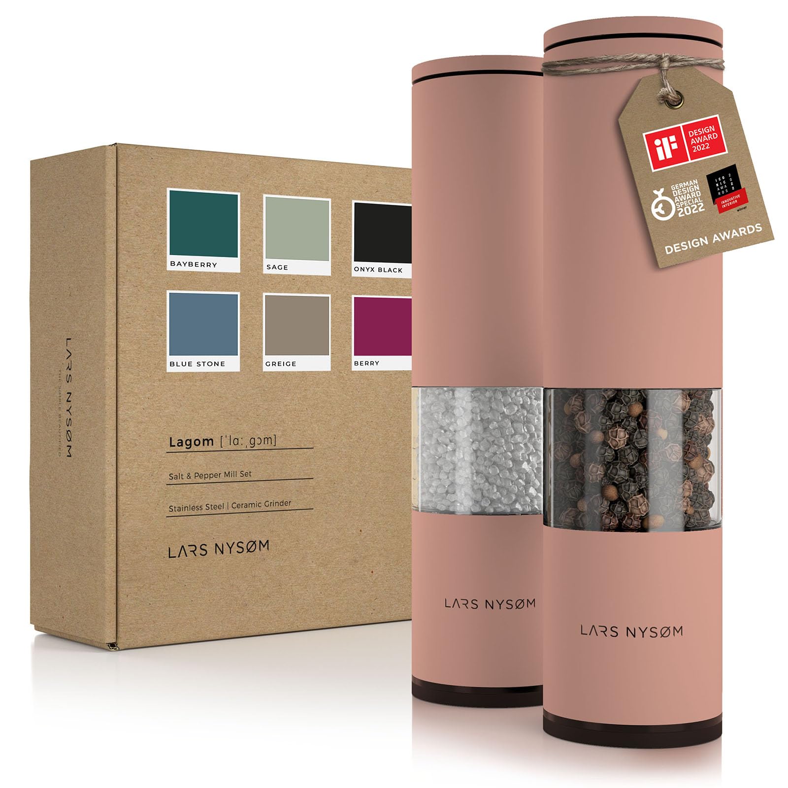 Premium Adjustable Ceramic Salt and Pepper Grinder Set - 2-Piece Manual Mill with Coarse to Fine Settings - Elegant Blush Rose Design for Kitchen, Dining Table & Gourmet Cooking