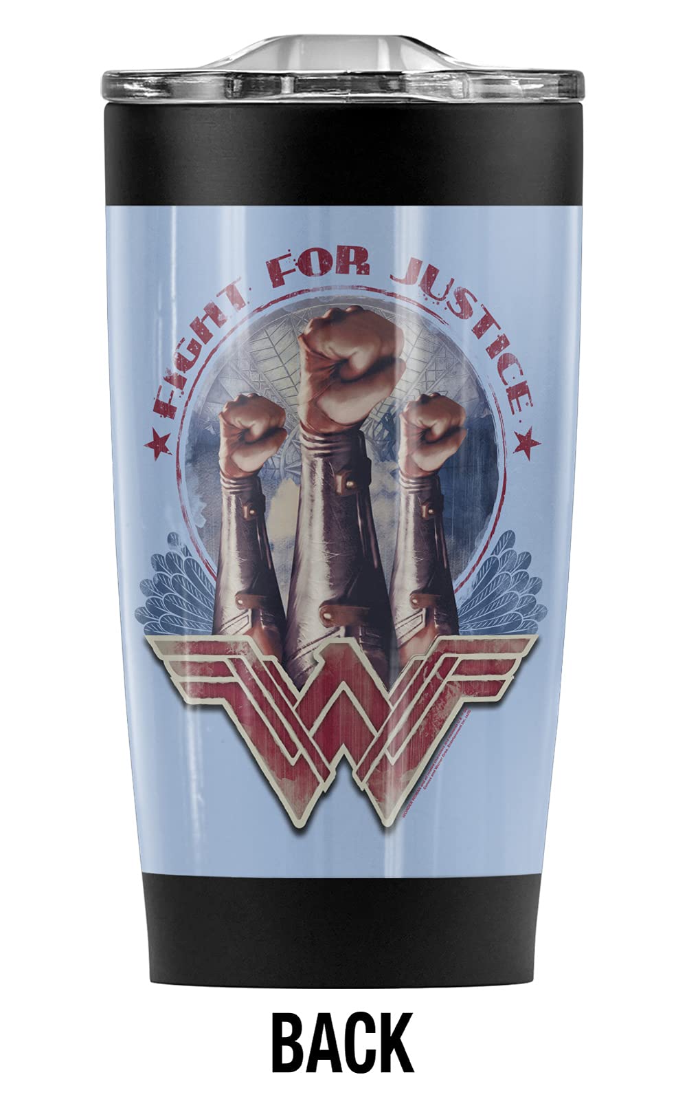 Wonder Woman Movie Fight for Justice 20 oz Stainless Steel Tumbler - Vacuum Insulated Travel Mug with Leakproof Lid | Keeps Hot & Cold Beverages Perfect | Ideal for Office, Gym, Camping & Commuting