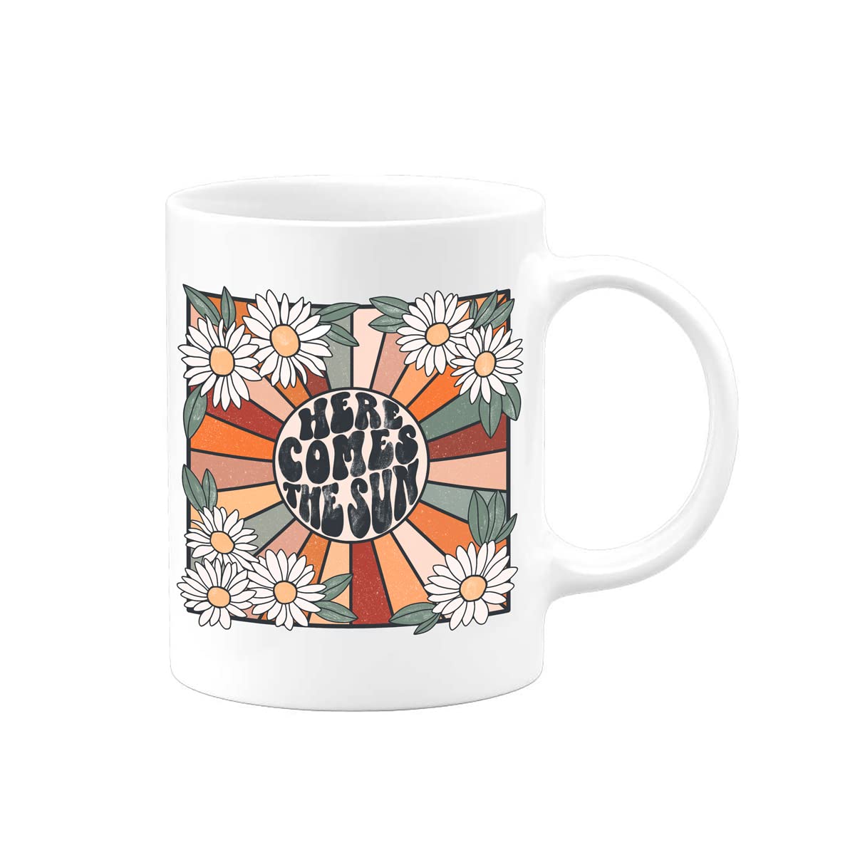 Personalized 14oz Travel Coffee Mug - Best Gift for Dad, Mom, Daughter & Men on Father's Day, Mother's Day, Birthday, Valentine's Day & Christmas | Here Comes The Sun Design | Perfect for Home, Office & Travel Use