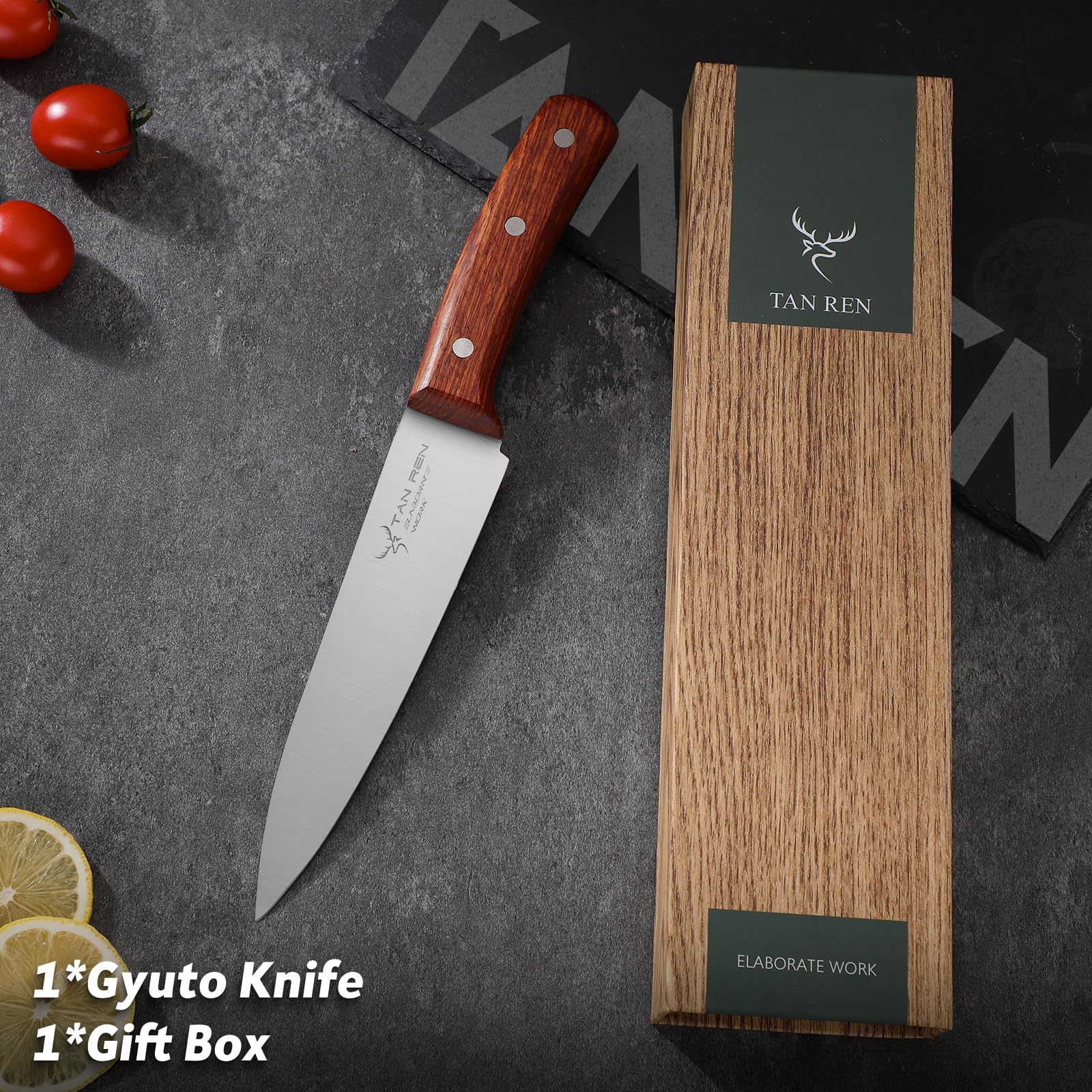 Premium 7 Inch Japanese Gyuto Chef Knife - Hand Forged High Carbon Stainless Steel Blade with Full Tang - Perfect for Professional Cooking, Sushi Preparation & Thanksgiving Gifts (Elegant Gift Box Included)