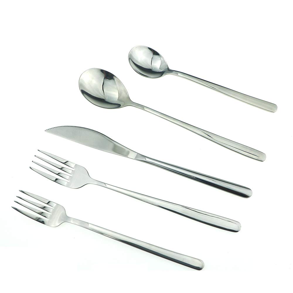 JASHII Mirror Polished 30-Piece SUS304 Stainless Steel Flatware Set - Dinner Knives, Forks, Spoons, Dessert Forks & Salad Spoons for 6 People | Elegant Tableware for Restaurants, Weddings, Dinner Parties & Home Dining