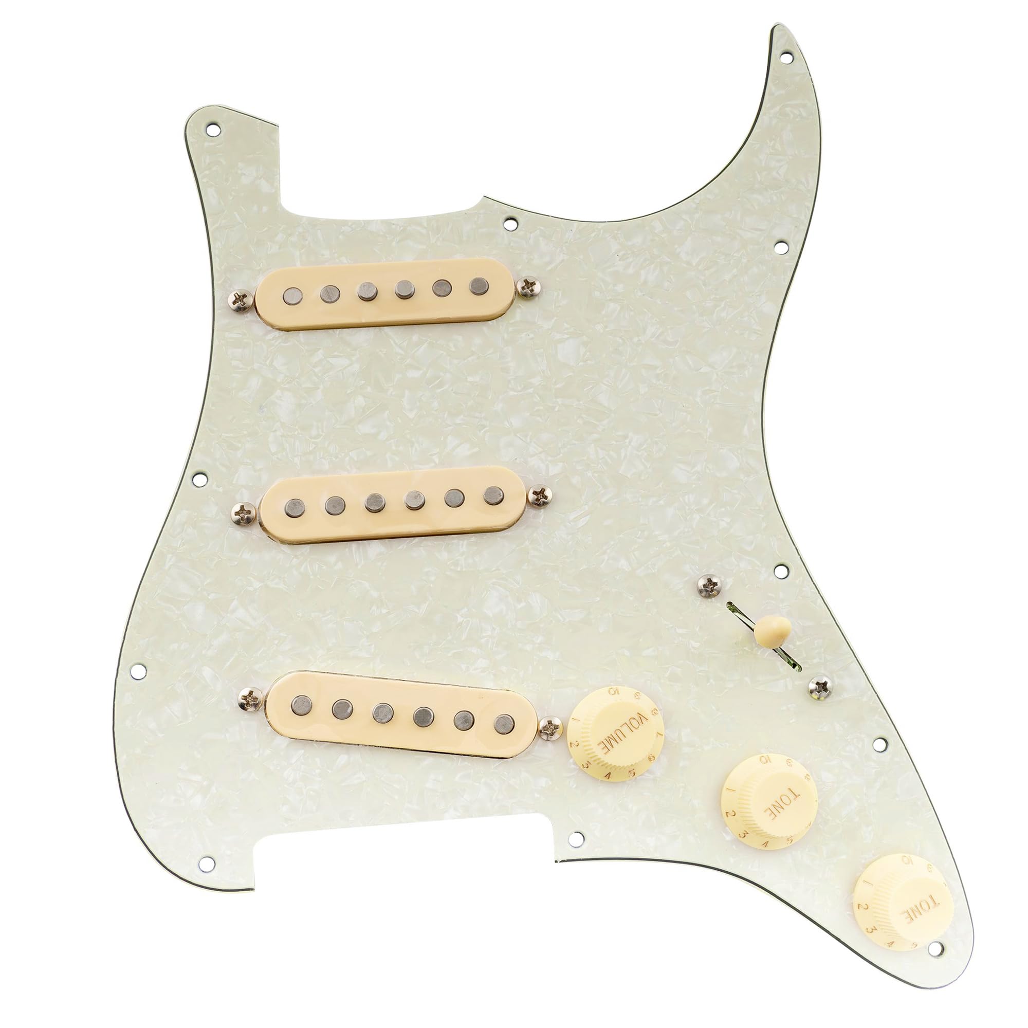 Musiclily Pro Pre-wired SSS Pickguard with Artec Alnico 5 Single Coil Pickups for ST Style Electric Guitar - 4-Ply Aged White Pearl | Perfect for Blues, Rock & Vintage Tone Upgrades