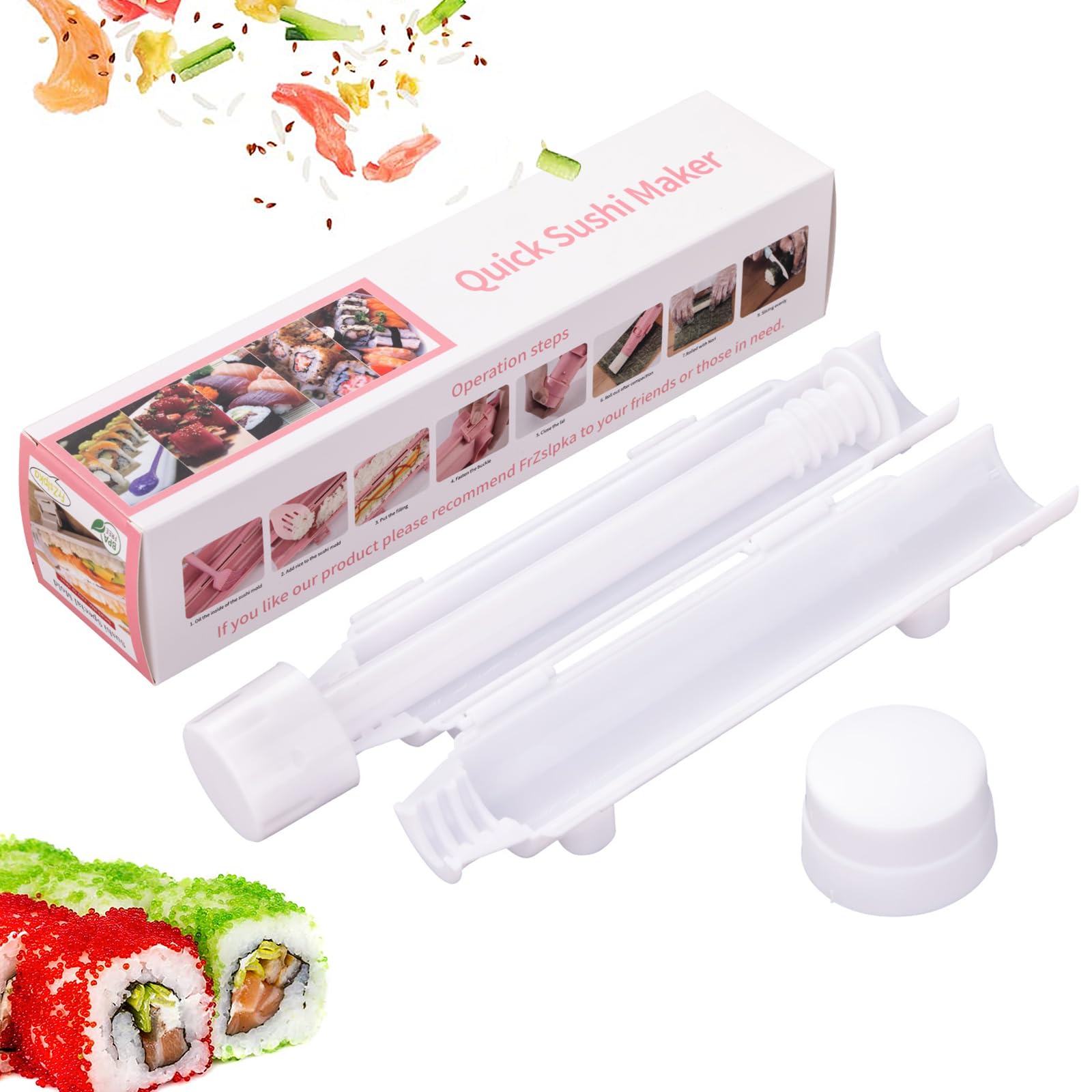 **Premium Sushi Maker Kit - BPA-Free Food Grade Plastic Sushi Roller Bazooka for Beginners & Kids | Easy DIY Homemade Sushi Making at Home (White) | Perfect for Family Cooking, Parties & Healthy Snacks**