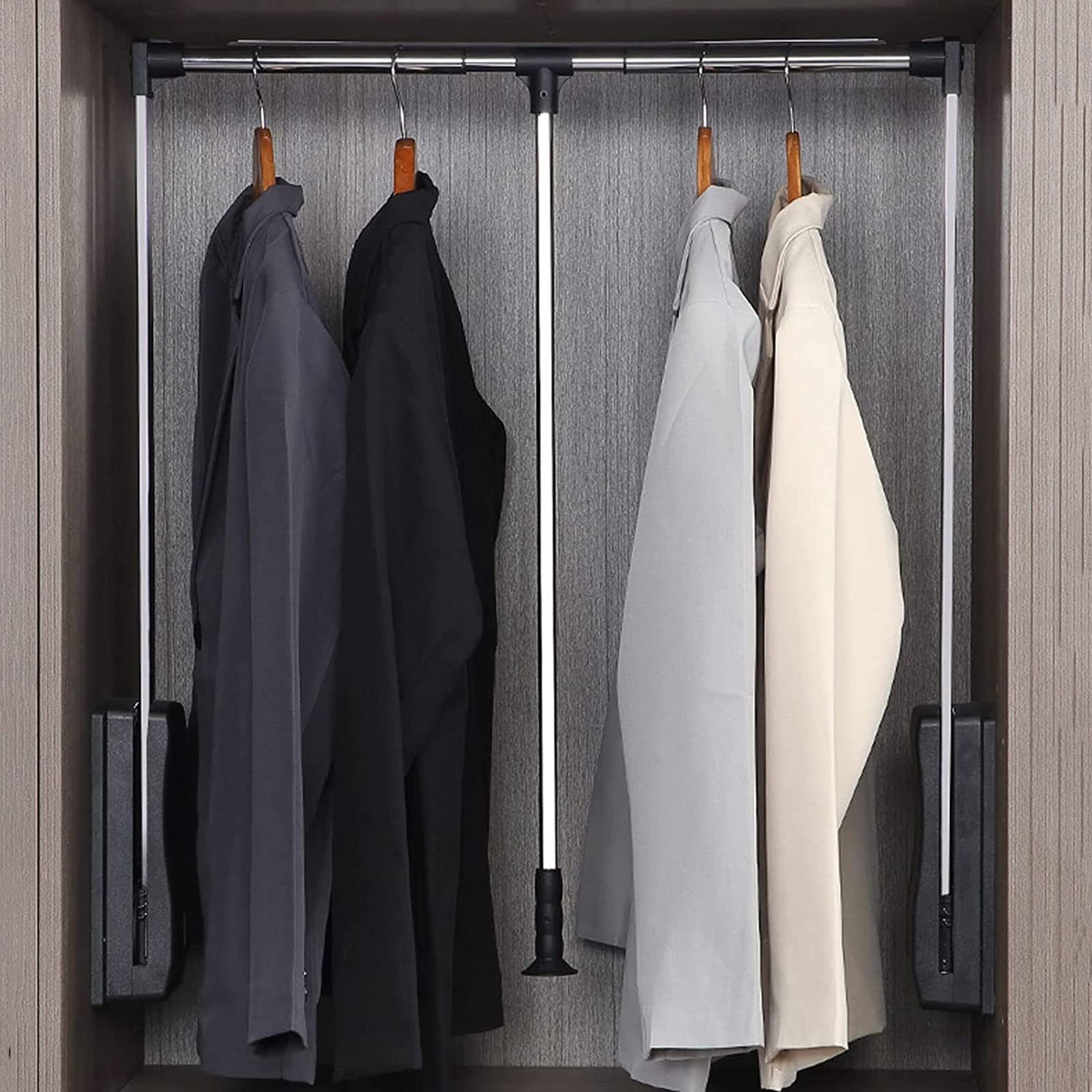 Adjustable Heavy Duty Pull Down Closet Rod 35-48 Inch - Space Saving Closet Organizer with Soft Return for Hanging Clothes, Wardrobe Lift Rail Storage System - Perfect for Small Closets, Apartments & Tight Spaces