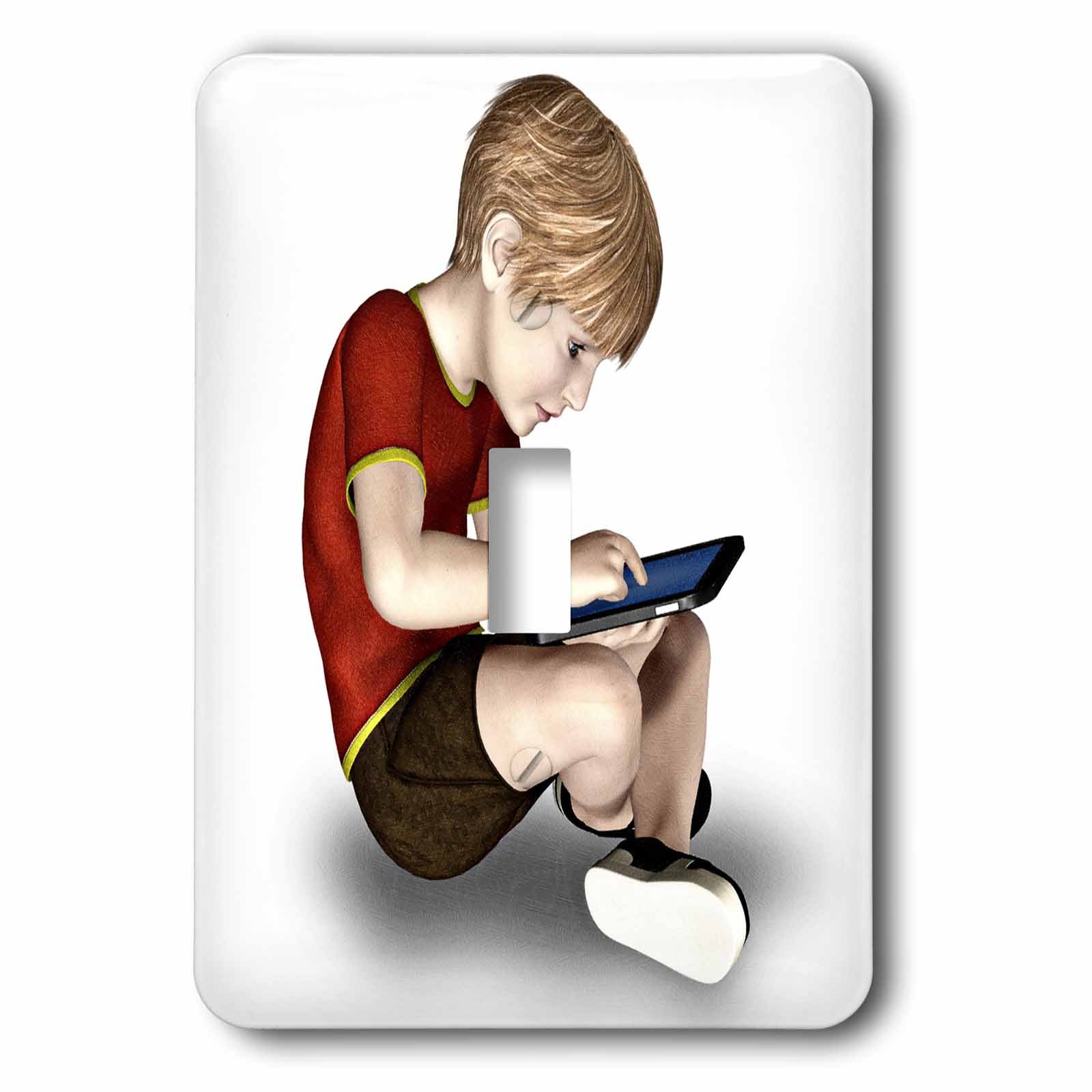 3dRose lsp_62990_1 Boy Using Tablet Single Toggle Switch - Perfect for Kids' Room Decor, Autism Awareness & Assistive Technology Gifts