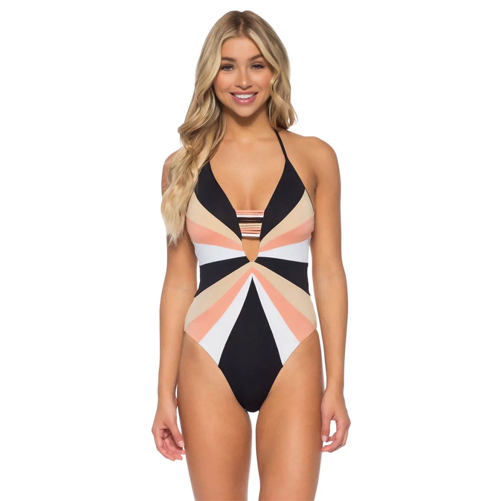 Isabella Rose Plunge Halter One Piece Women's Swimsuit - Sexy High Cut Bathing Suit for Beach, Pool & Vacation | Tummy Control Swimwear for Women