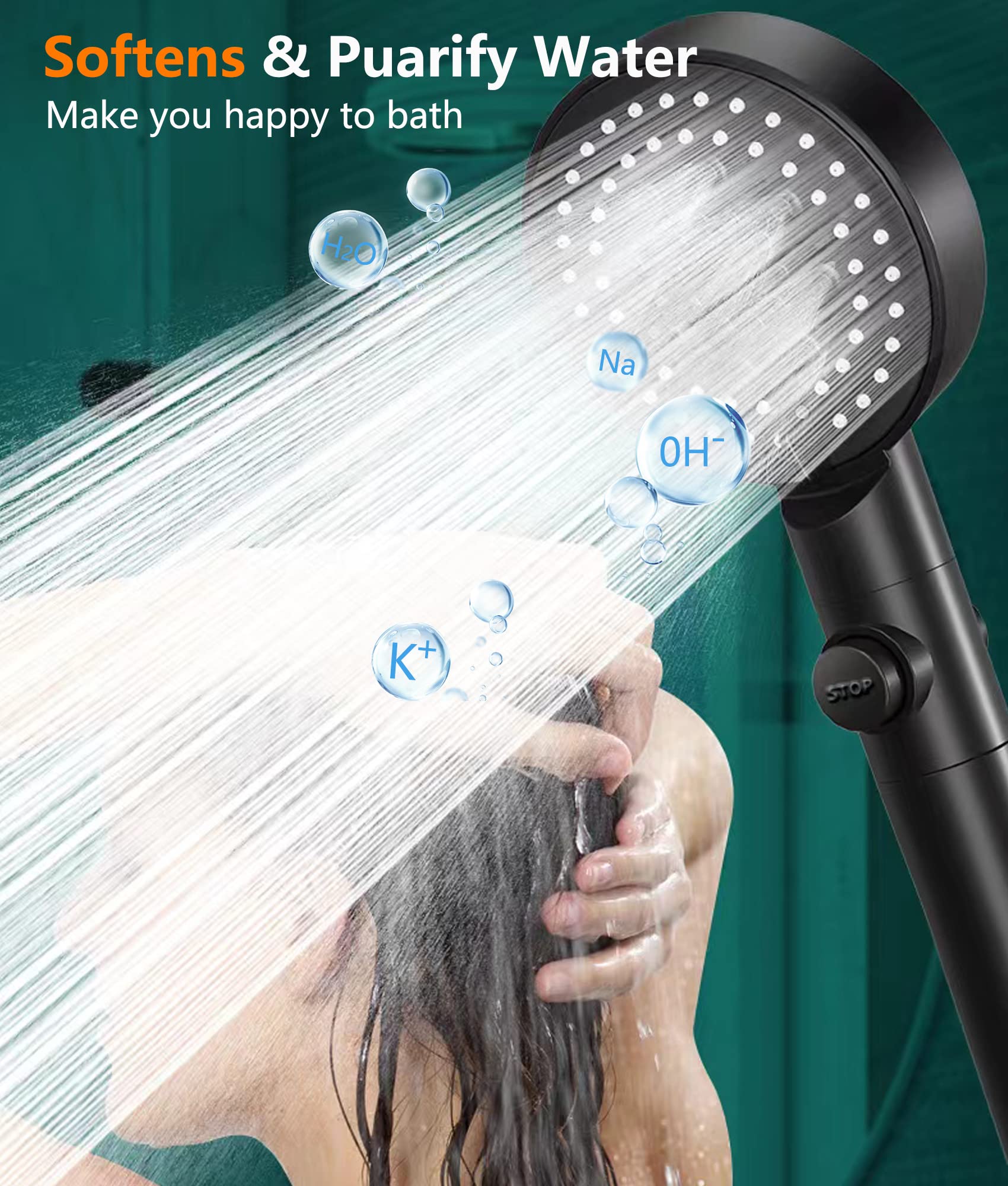 Filtered Shower Head with Minerals - 5 Spray Modes High Pressure Water Filter for Hard Water | Spa Shower Head with Softener | Reduces Dry Itchy Skin | Includes 4 PP-Cotton Replacement Filters | Perfect for Bathroom, Spa & Sensitive Skin Care