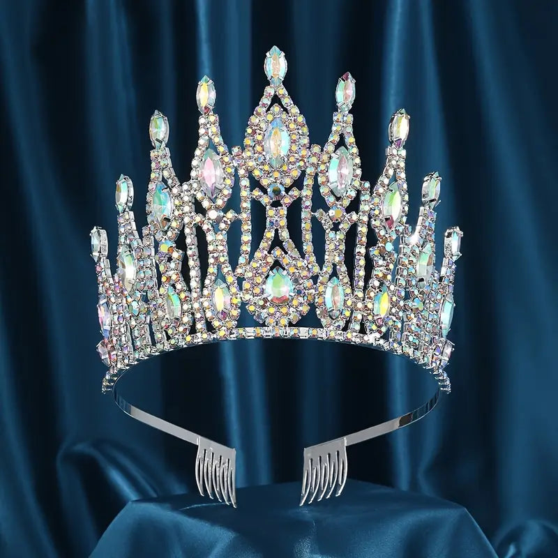 Sparkling Aurora Princess Crown with AB Crystals – Elegant Tiara for Pageants, Weddings, Prom & Birthday Parties | Perfect for Brides, Pageant Queens & Special Occasions