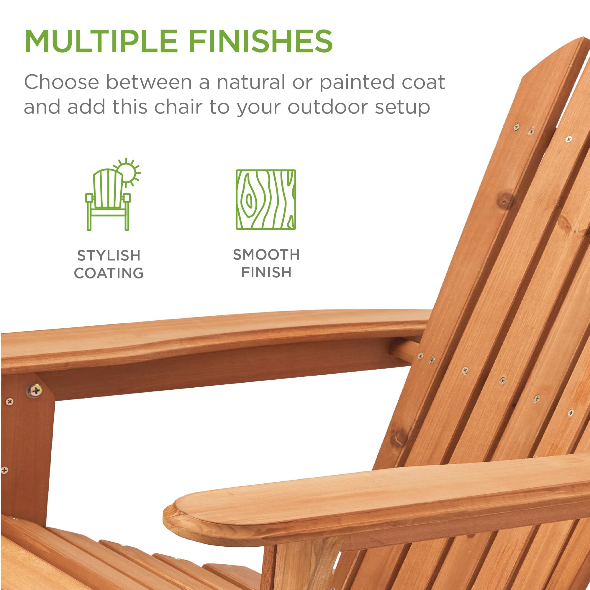 Best Choice Products Folding Adirondack Chair - Natural Wood Outdoor Lounge Chair with 350lb Weight Capacity for Patio, Garden, Yard & Fire Pit Relaxation - Perfect for Backyard, Poolside & Camping