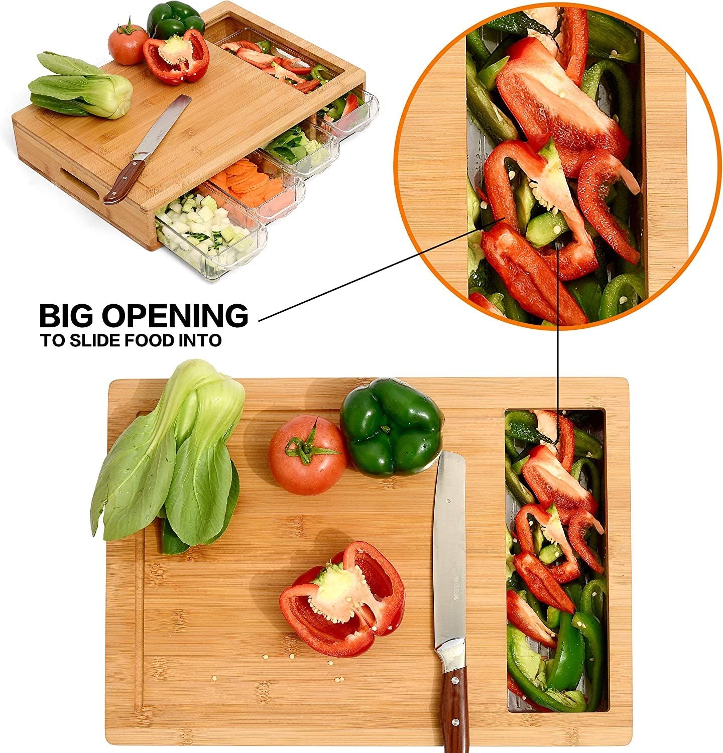 Premium Bamboo Cutting Board Set with 4 Airtight Containers & Mobile Holder - Eco-Friendly Kitchen Organizer for Meal Prep, Entertaining & Home Cooking Gifts