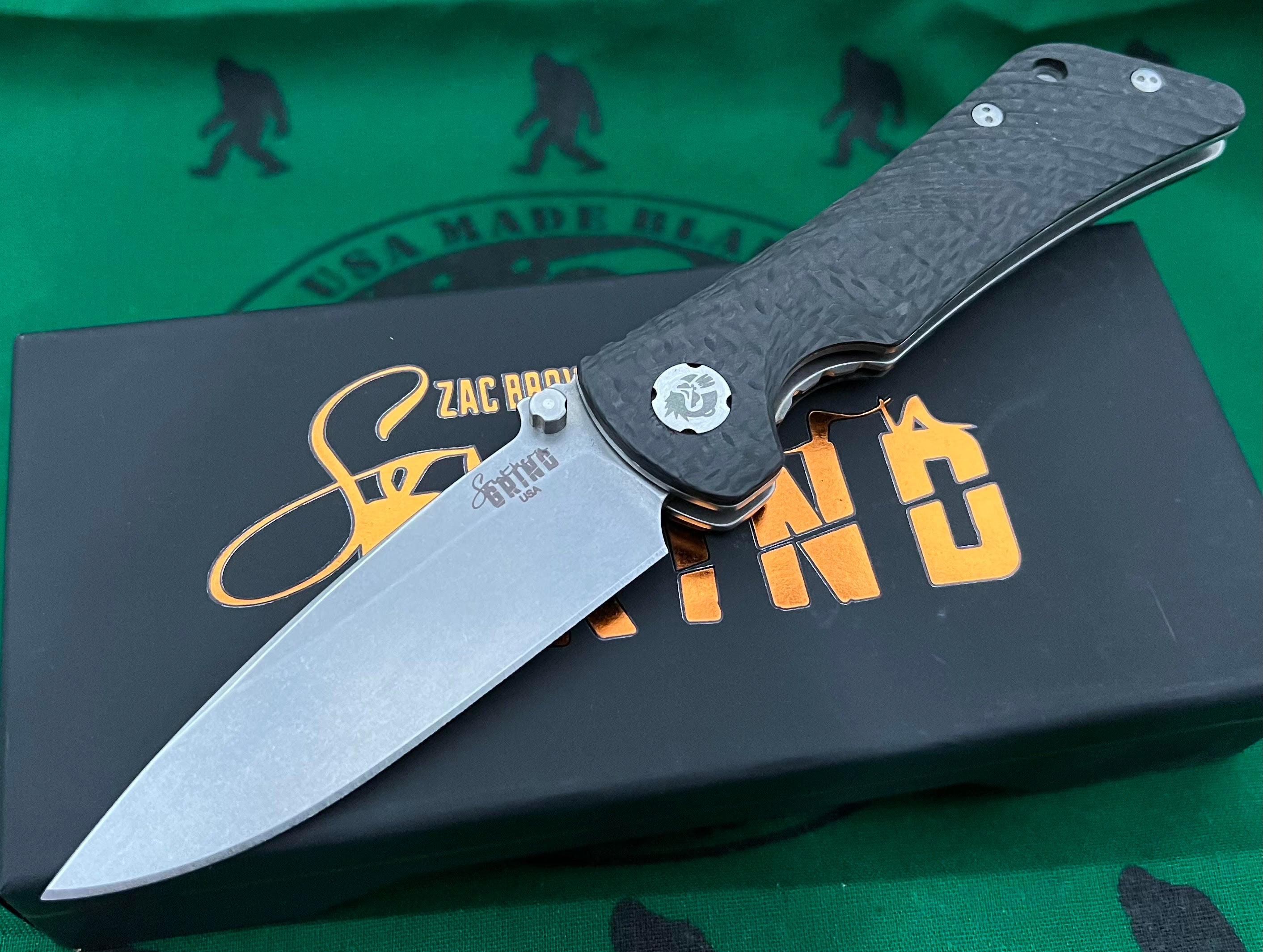 Southern Grind Spider Monkey Folding Knife - Carbon Fiber Handle, Tumbled Satin S35VN Drop Point Blade - EDC, Outdoor, Camping & Survival Knife