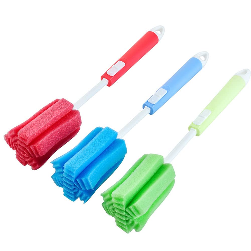 3PCS Long Handle Bottle Brush for Coffee Cups & Baby Bottles - Soft Sponge Cleaner for Narrow Neck Glassware