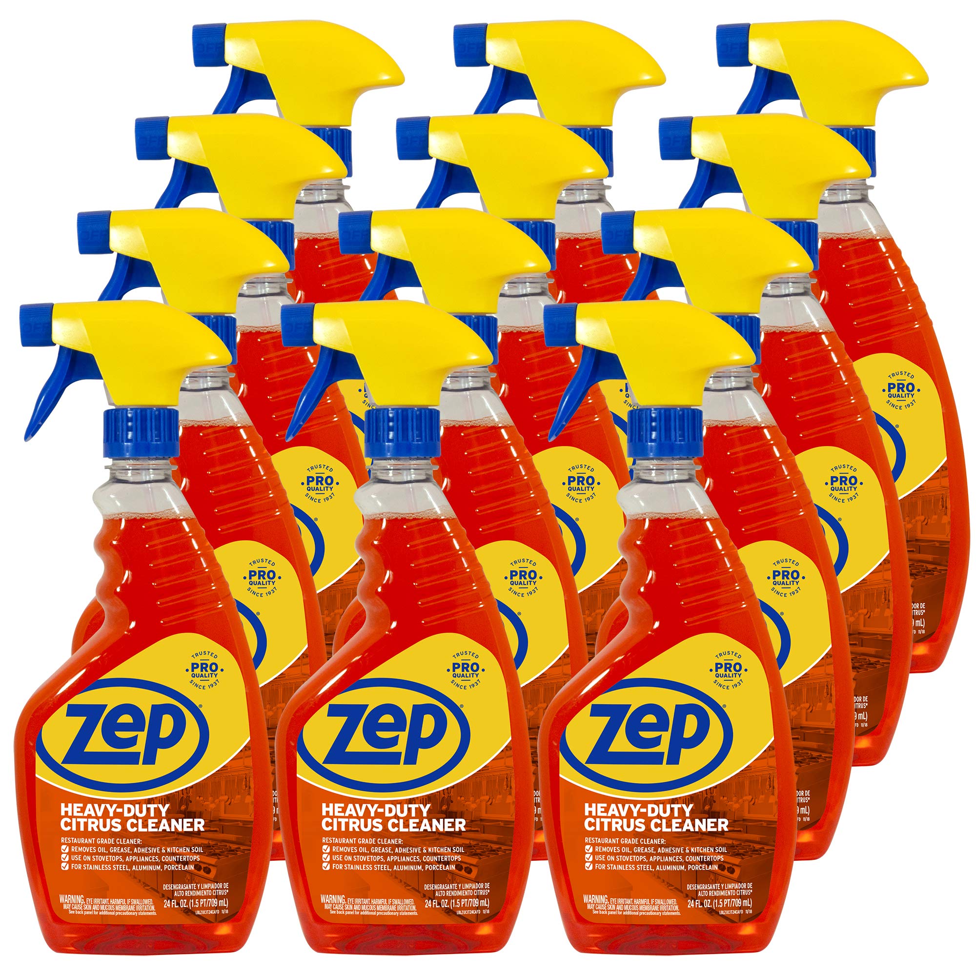 Zep Heavy-Duty Citrus Cleaner - 24oz (Pack of 12) | Eco-Friendly Degreaser for Kitchen, Bathroom & Garage | Powerful Orange Oil Cleaner for Tough Stains & Grease