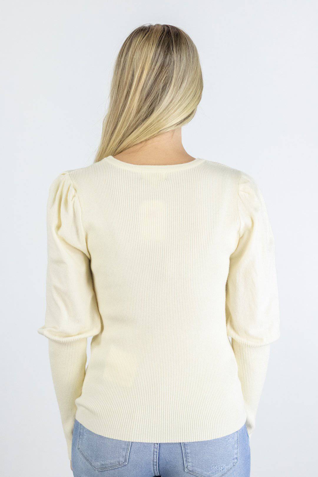 Ivory Puff Long Sleeve Blouse for Women - Soft & Comfortable Casual Tops for Fall & Winter - Perfect for Office, Date Night and Layering Outfits