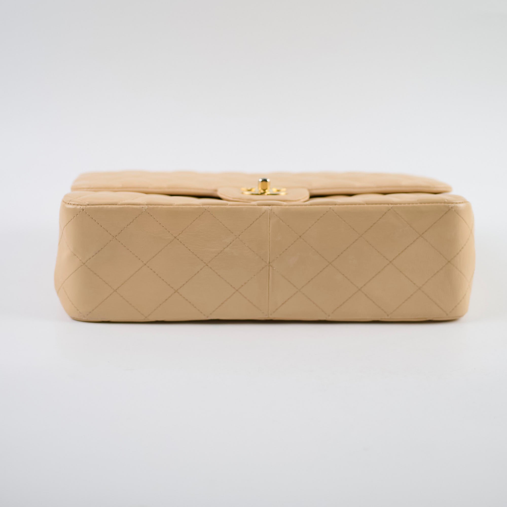 Authentic Chanel Single Flap Jumbo Bag in Beige Lambskin Leather (12 Series 2009) - Luxury Handbag for Women, Perfect for Work, Evening Events & Fashionable Outfits