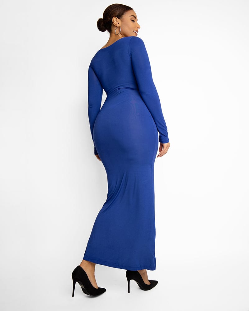Slim Fit Shaping Maxi Dress for Women - Flattering Bodycon Long Dress with Side Pockets - Perfect for Weddings, Parties & Summer Vacations