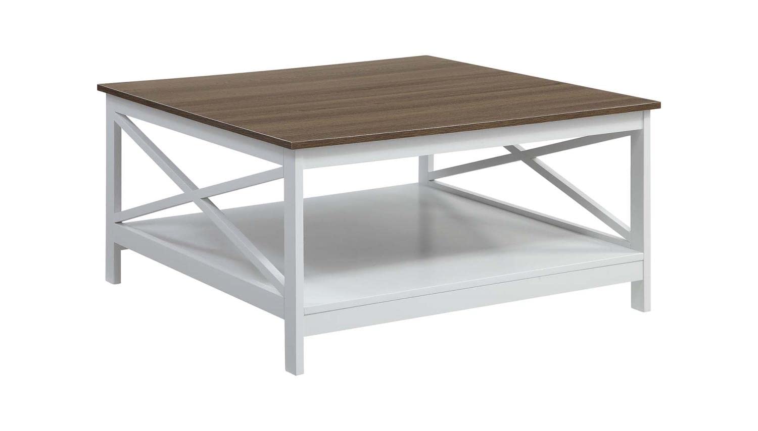 Convenience Concepts Oxford 36 Inch Square Coffee Table - Driftwood White Finish - Modern Living Room Furniture for Small Spaces, Home Decor, Apartment Essentials