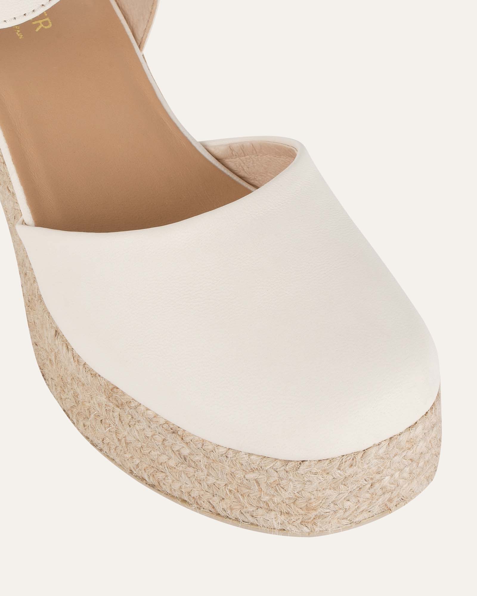 DINA Women's Off White Leather High Heel Espadrilles - Comfortable Summer Wedge Sandals for Beach, Party & Casual Outfits