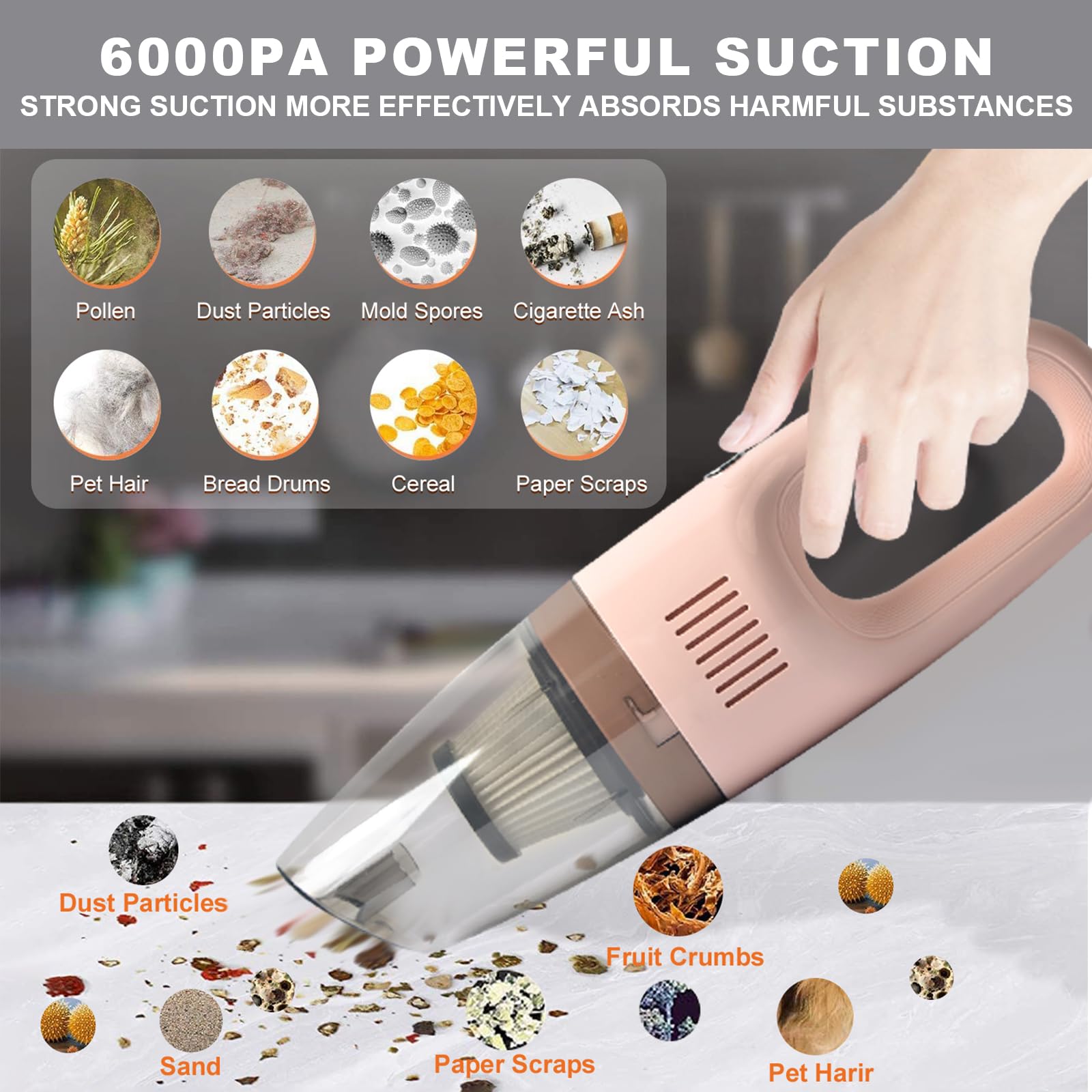 **Cordless Handheld Vacuum Cleaner - Powerful Portable Lightweight Vacuum for Pet Hair, Car Interior Dust, Home Dirt - Pink Hand Vacuum | Perfect for Quick Cleaning, Cars, Pets & Small Spaces**