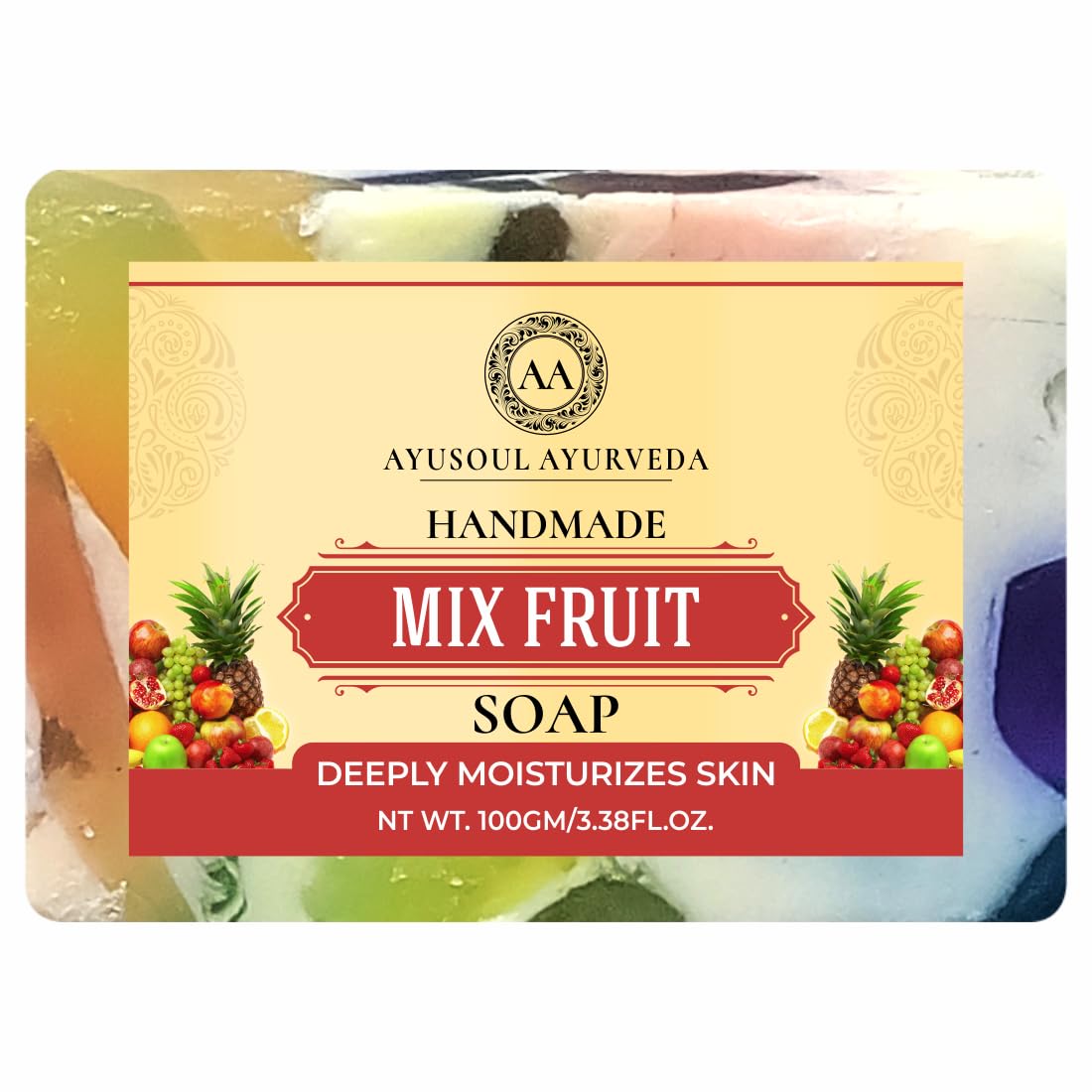 Ayusoul Ayurveda Herbal Natural Mix Fruit Bath Soap - Soothing & Moisturizing for Dry Skin | Pack of 1 | Perfect for Relaxing Baths & Natural Skin Care