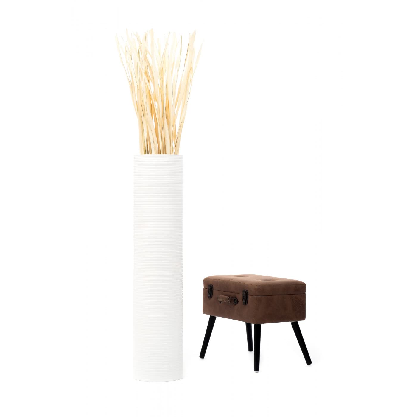 Leewadee 43 Inch Large White Wooden Floor Vase - Farmhouse Decor for Flowers, Fake Plants & Pampas Grass | Perfect for Living Room, Entryway & Wedding Centerpieces