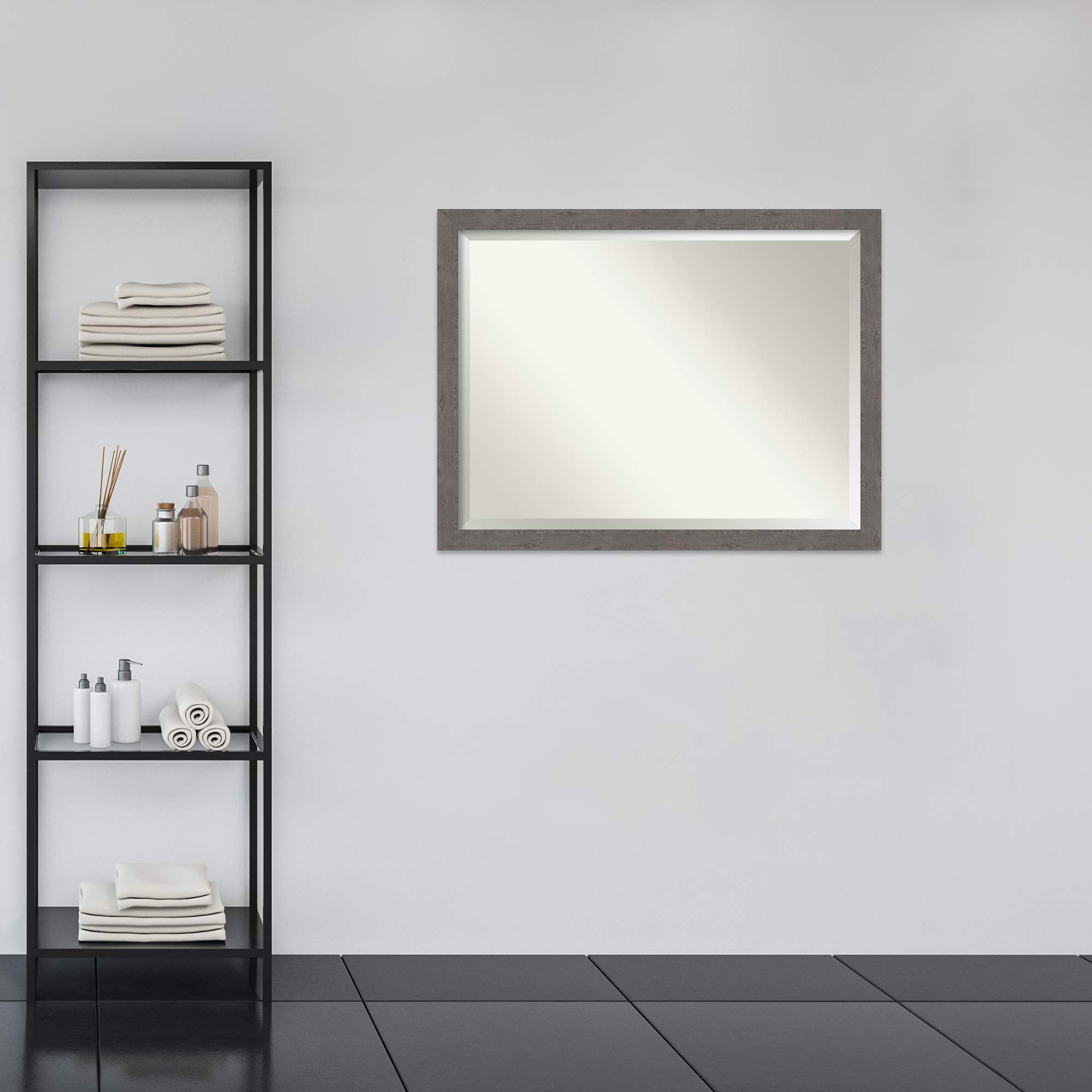 Amanti Art 36x46 Inch Rustic Grey Bathroom Mirror with Beveled Edge - Over Sink Vanity Mirror with Adjustable Horizontal/Vertical Hanging - Perfect for Farmhouse, Country Style Bathroom Decor & Makeup Area