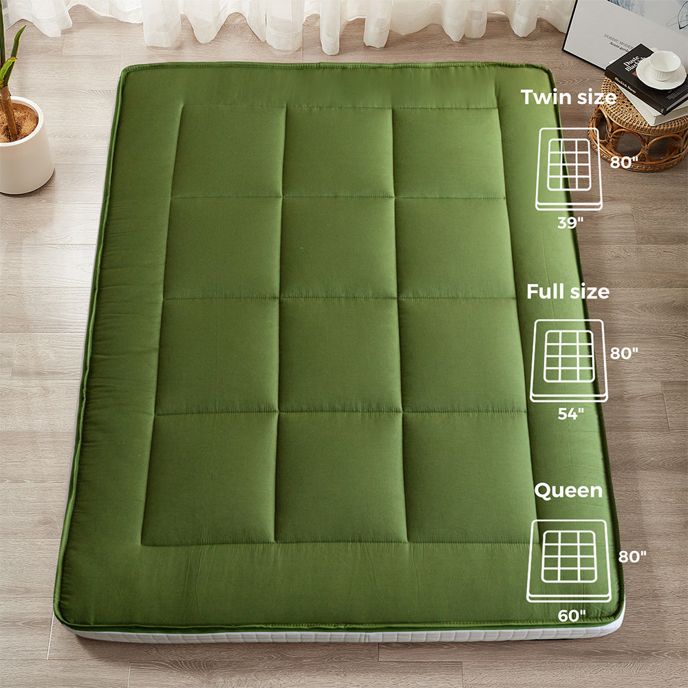 MAXYOYO Padded Japanese Floor Mattress - Green Foldable Roll Up Futon Mattress for Bedroom, Guest Room & Travel | Comfortable Floor Sleeping & Lounging